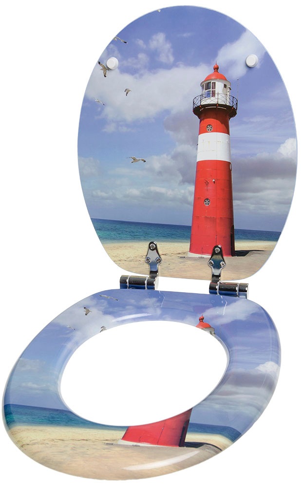 Sanilo Badaccessoire-Set »Leuchtturm« WC-Sitz, Badteppich, Stöpsel, Seifenspender und WC-Bürste