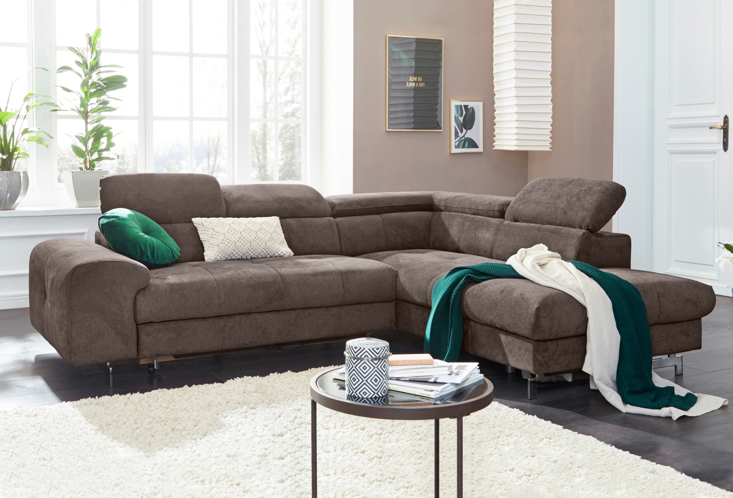 COTTA Polstergarnitur »Chef L-Form«, (Set, 2 tlg.), Set bestehend aus: Ecksofa mit Kopfteilverstellung & Hocker