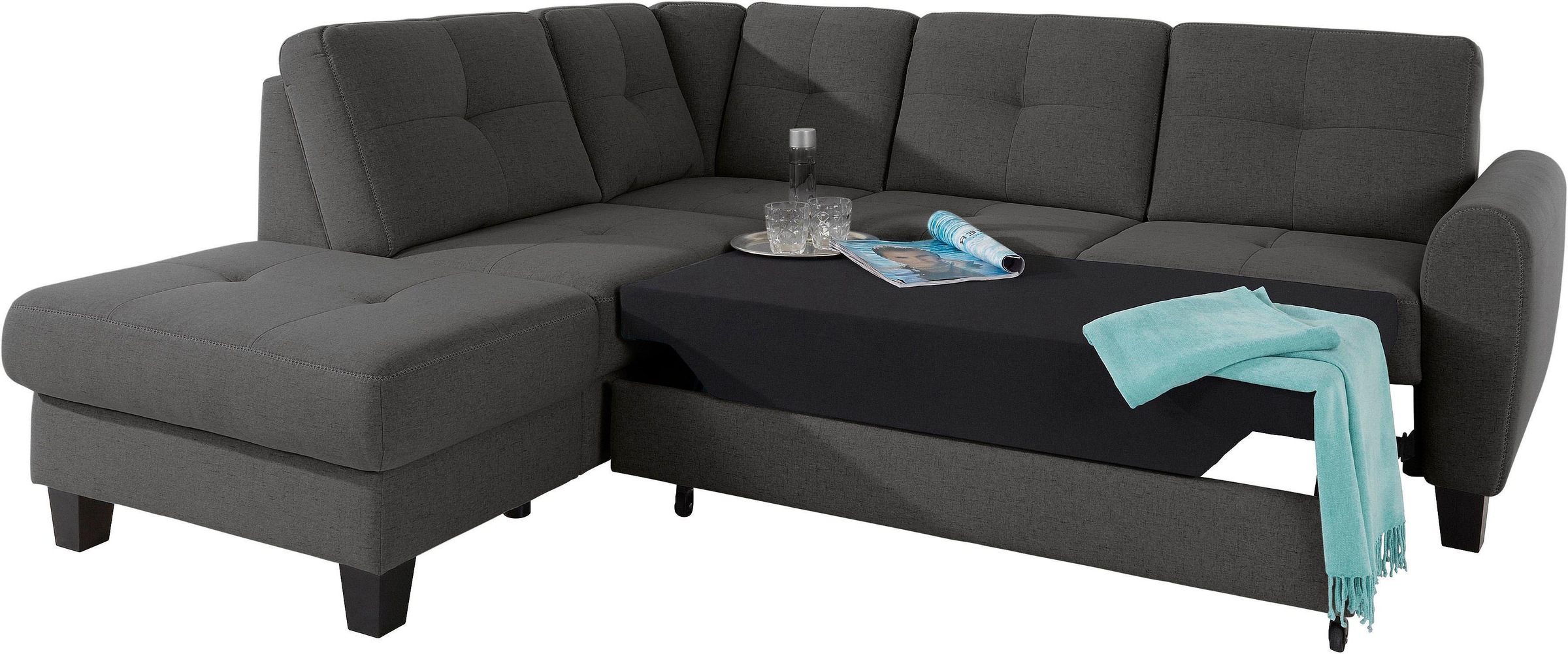 sit&more Ecksofa »Varese L-Form«, mit Federkern, wahlweise mit Bettfunktion und Stauraum