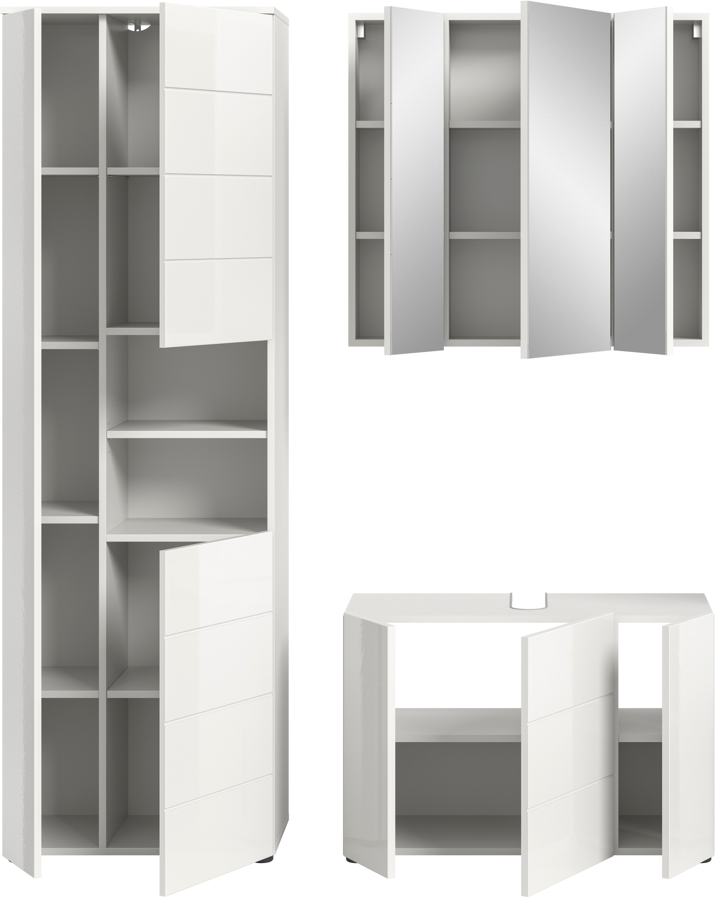 welltime Badmöbel-Set »Biel, Höhe 190 cm, Hochschrank, Unterschrank, Spiegelschrank«, (3 St.), Bad Set, modernes Design, Hochschrank, Unterschrank, Spiegel