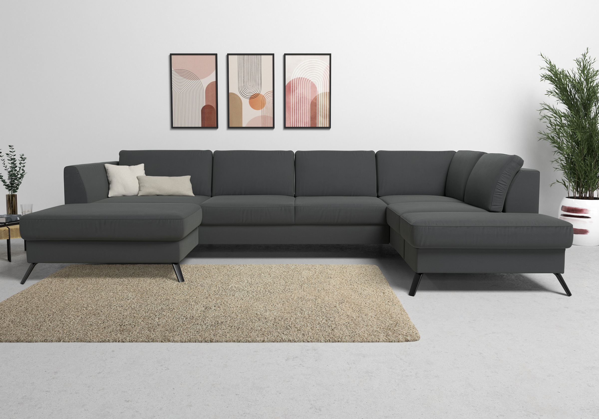 sit&more Wohnlandschaft »Olsen U-Form«, inklusive Sitztiefenverstellung, wahlweise mit Bettfunktion, 15cm hoch