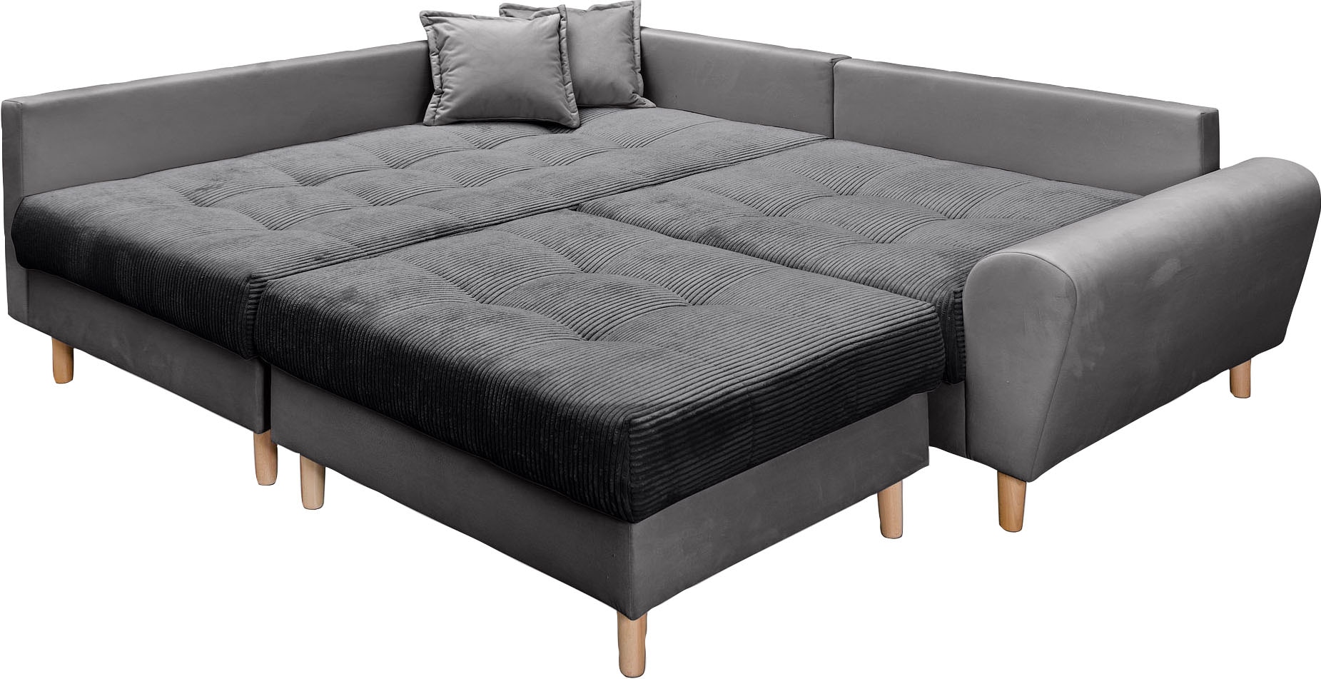 Home affaire Ecksofa »Rice L-Form inkl. Hocker«, (Set, mit Hocker), mit Bonnellfederkern, Hocker & Kissen, Ottomane beidseitig montierbar