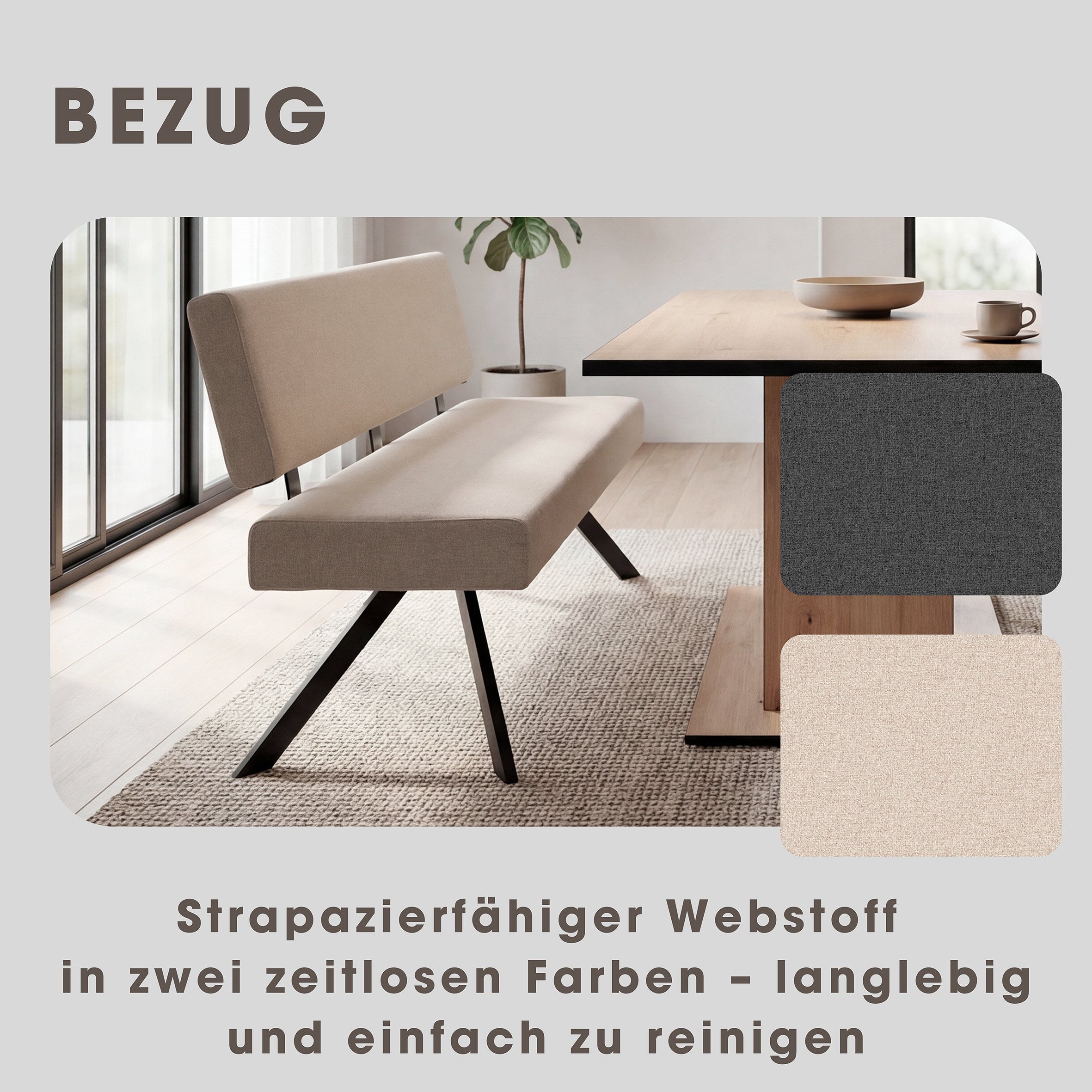 byLIVING Sitzbank »TORONTO« Webstoff, bis 160 kg, Taschenfederkern, 4-Fußgestell, 3 Sitzplätze