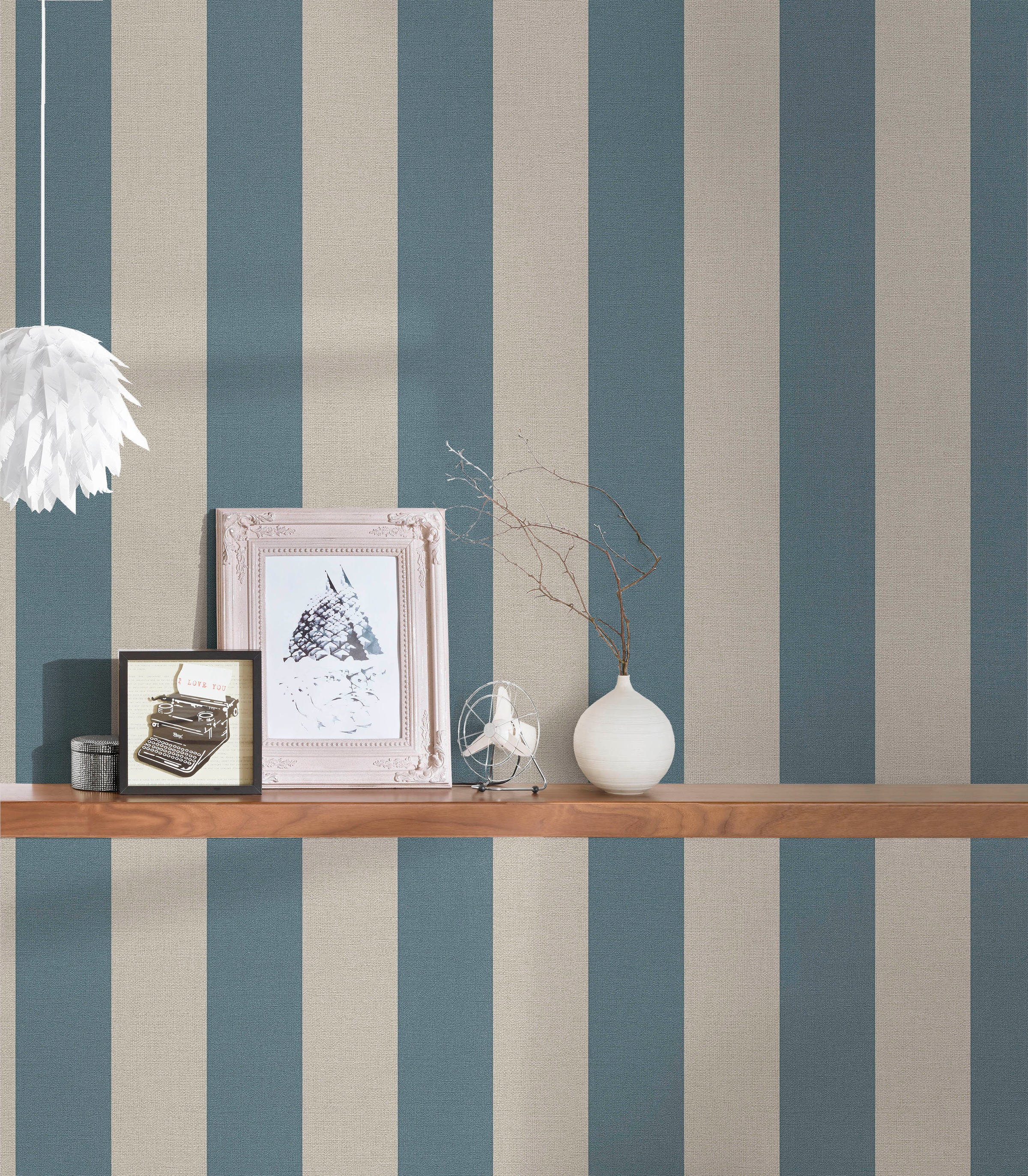 Bricoflor Streifentapete Blau Beige Maritime Tapete in Petrol Ideal für Woh günstig online kaufen