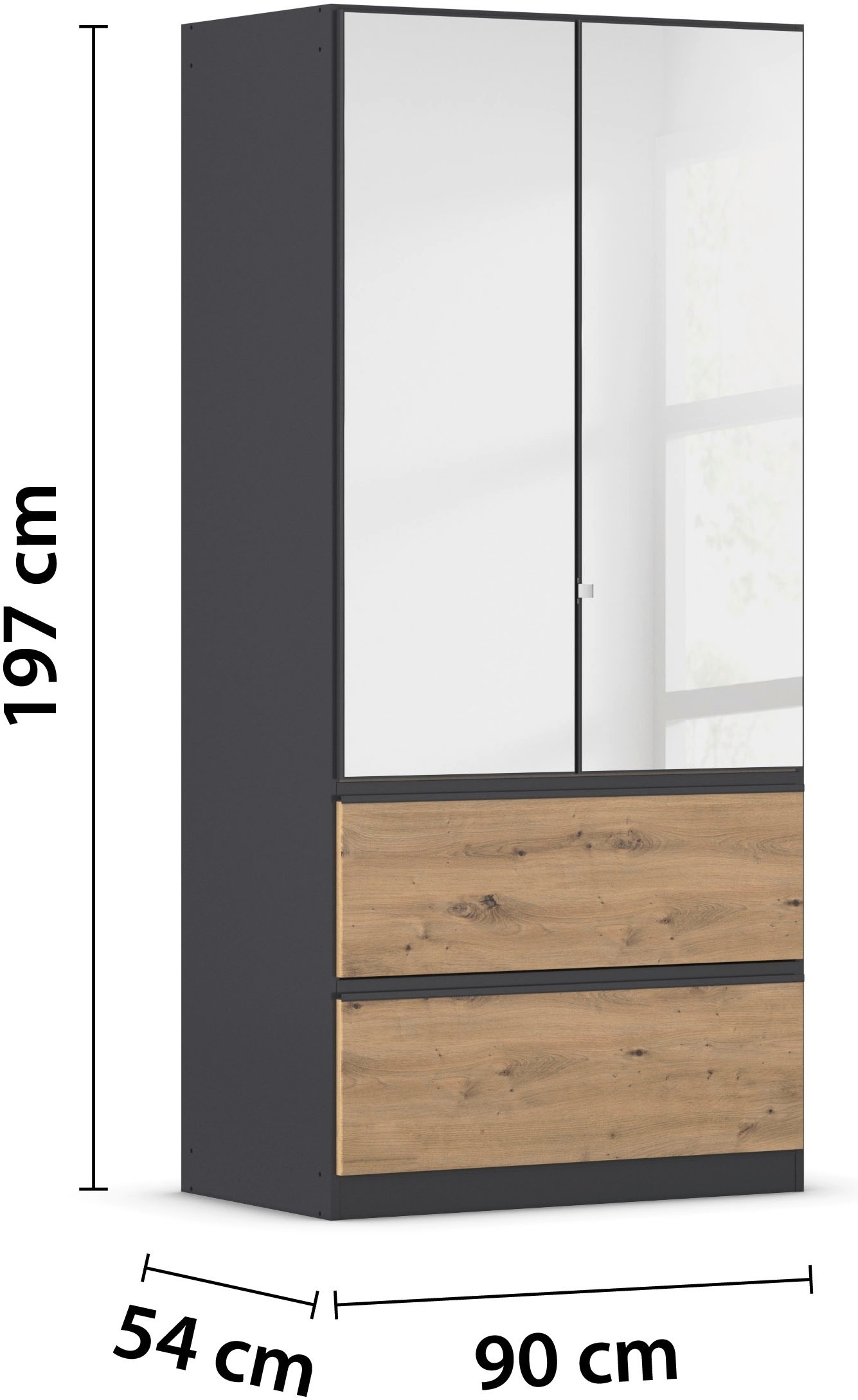 rauch Drehtürenschrank »Kleiderschrank Schrank Garderobe Wäscheschrank COSTA in 3 Breiten«, mit Spiegel, grifflose Front und Push-to-Open Funktion MADE IN GERMANY