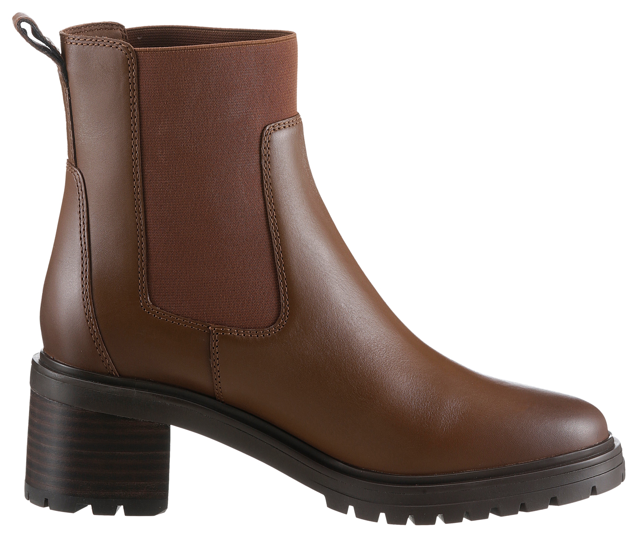 Tommy Hilfiger Chelseaboots »FLAG MID HEEL LEATHER CHELSEA«, Blockabsatz, Stiefelette, Schlupfboots mit seitlicher Logoflag