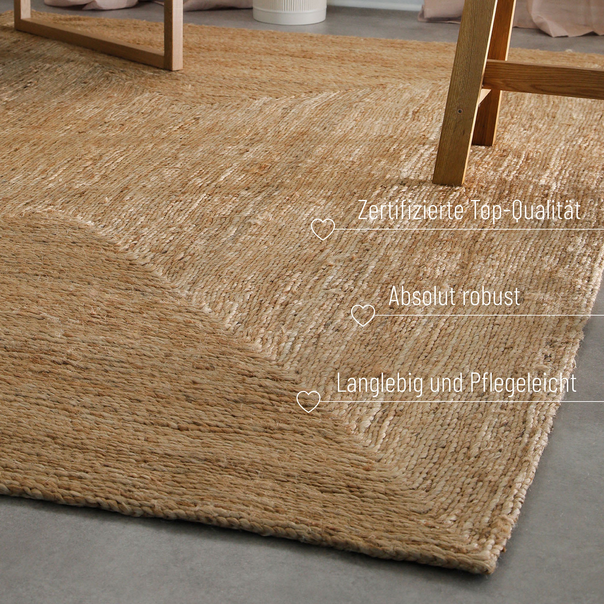 Green Looop Teppich »Collins«, rechteckig, 12 mm Höhe, handgewebt, robust, strapazierfähig, Jute, Natur, Wohnzimmer