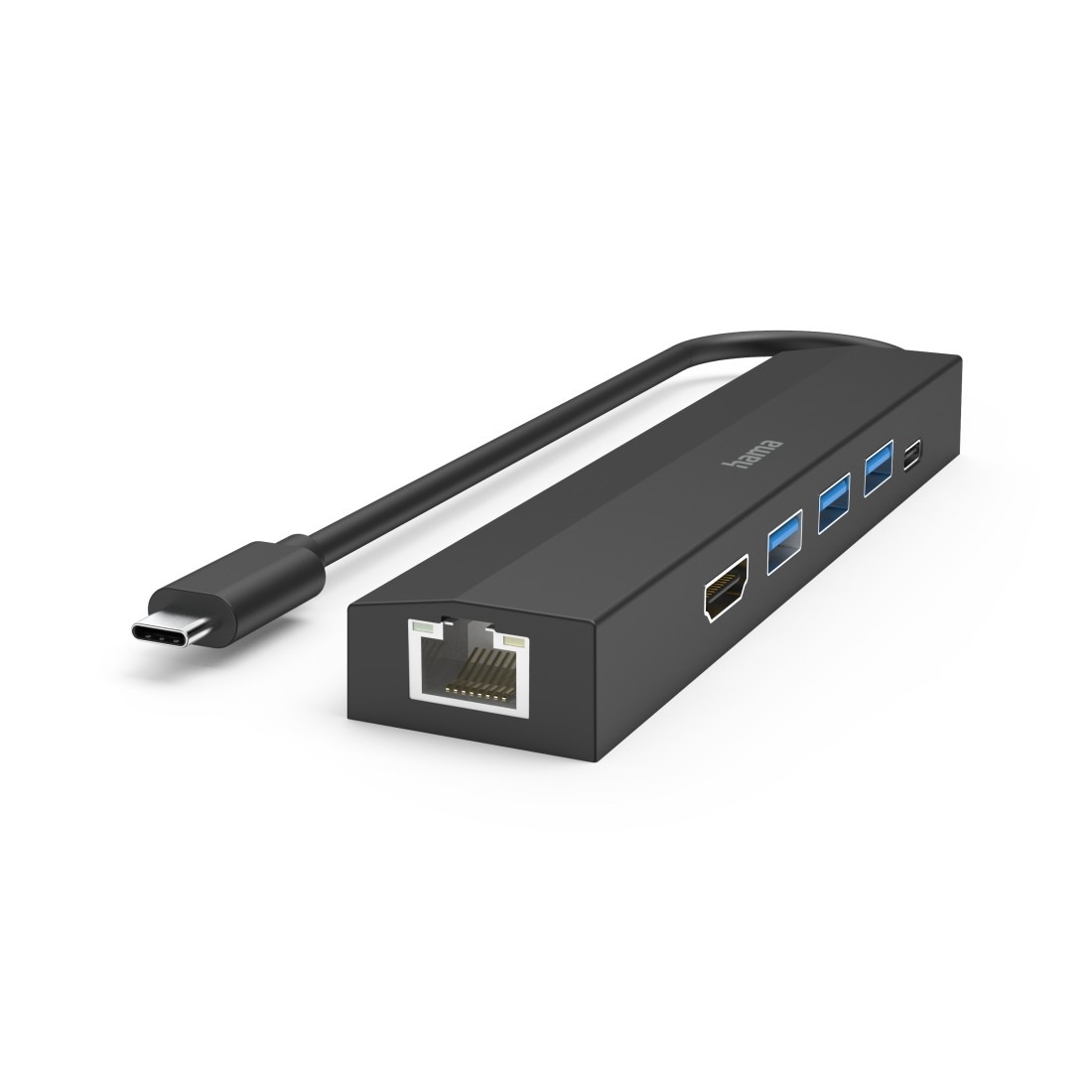Hama USB-Adapter »USB-C Multiport Hub für Laptop mit 6 Ports, USB-A, USB-C, HDMI, LAN«, USB-C zu USB Typ A-USB-C-HDMI-RJ-45 (Ethernet), 15 cm, Laptop Dockingstation, kompakt, schwarz
