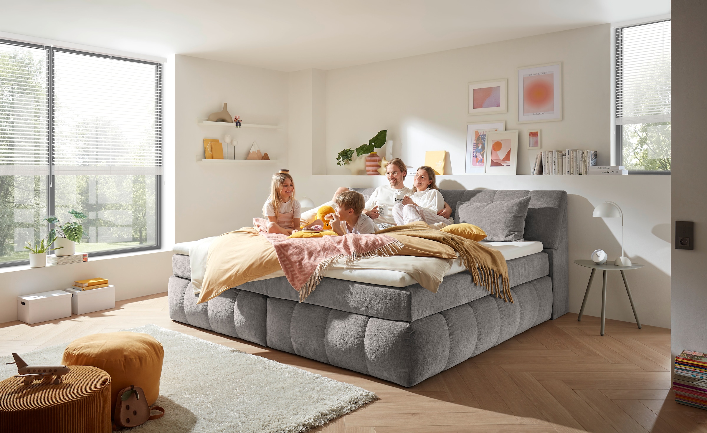 ED EXCITING DESIGN Boxspringbett »Elkford, Familienbett in der Größe 240x200cm« inkl. Stauraum im Kopfteil