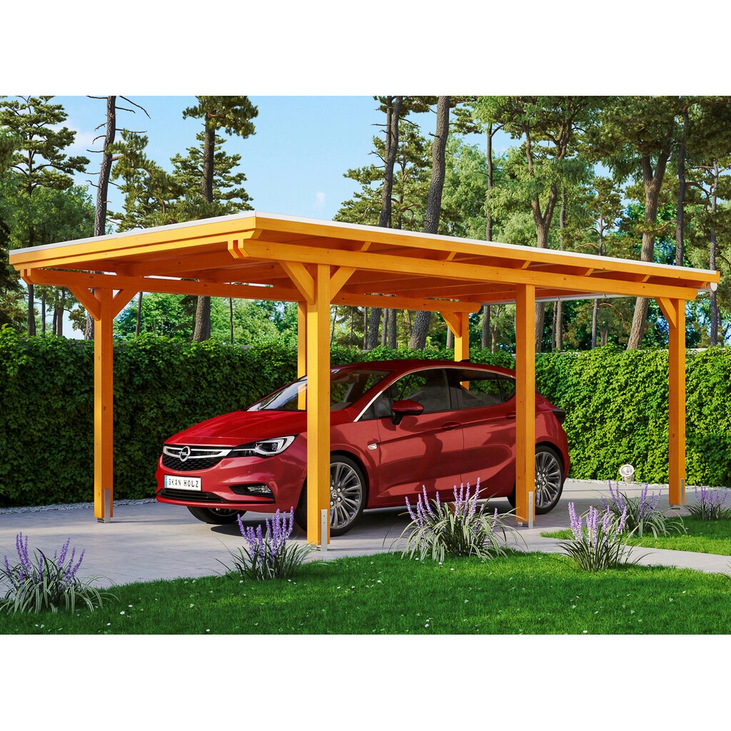 Skanholz Einzelcarport »Emsland«, Leimholz-Nordisches Fichtenholz, 291 cm, hellbraun