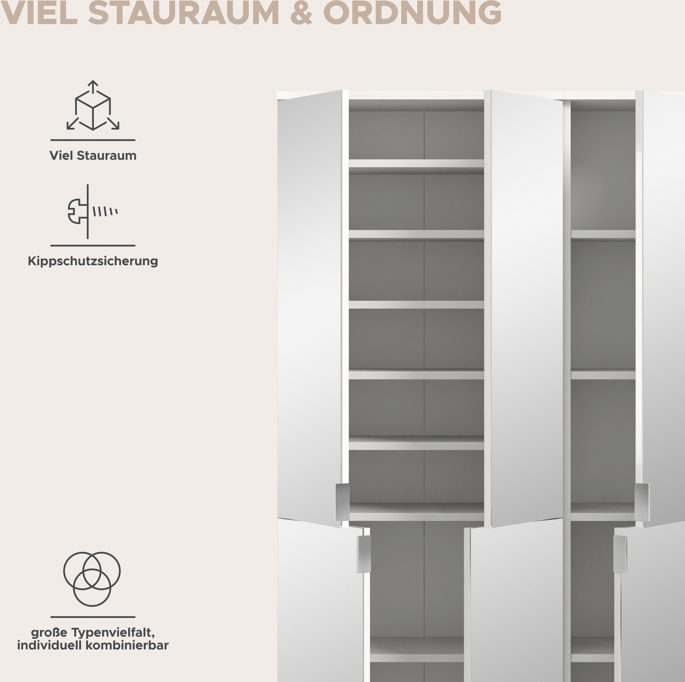 INOSIGN Garderoben-Set »Trondheim, 91 cm, best. aus 2 Schränken, 6 Spiegeltüren, 15 Fächer«, (Set, 2 St.), inkl. ausziehbarer Kleiderstange, Garderobenschrank, Kleiderschrank