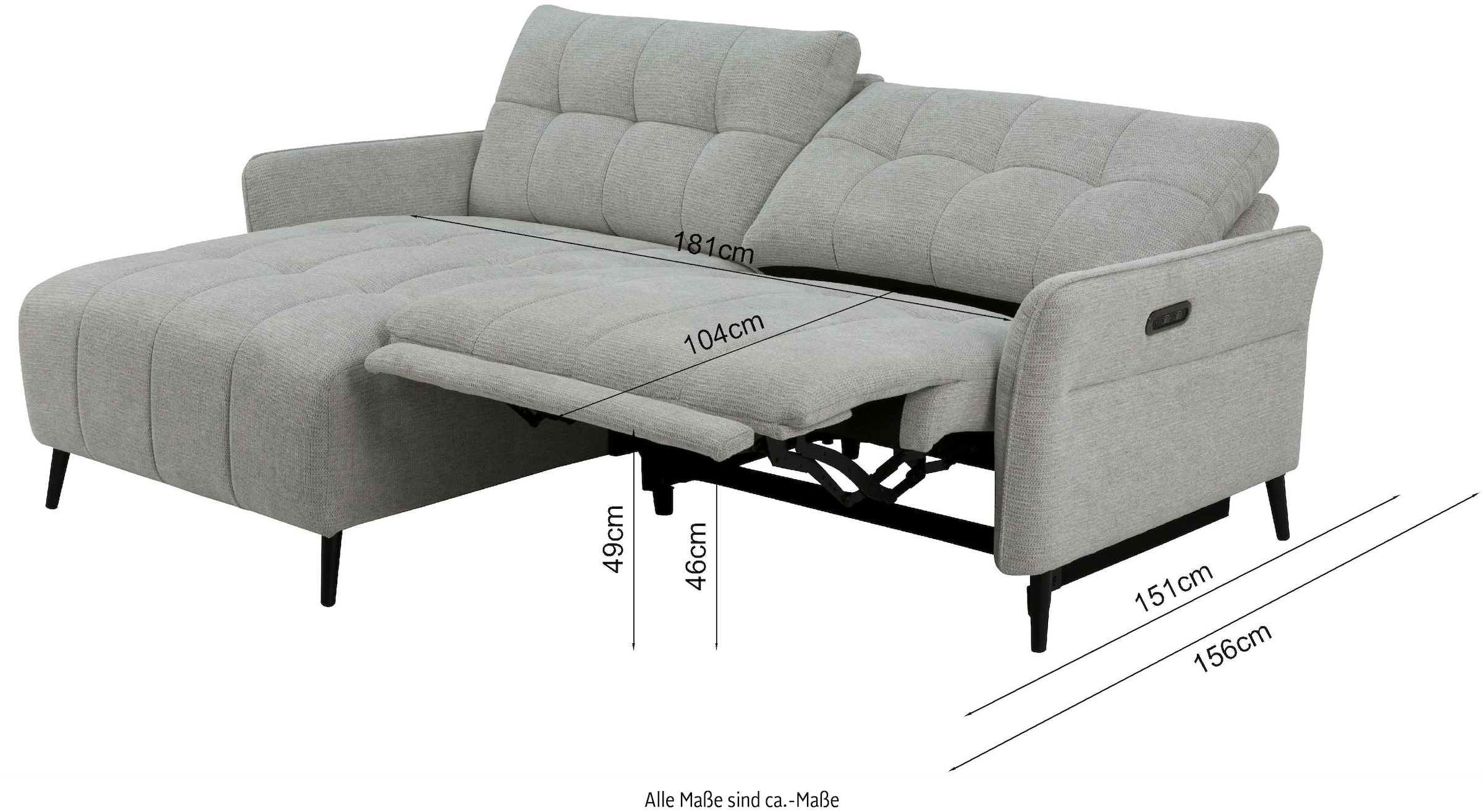 INOSIGN Ecksofa »DENIO 3-Sitzer, L-Form (Breite 209cm), elektr. Relaxfunktion, USB-A/C«, Liegefunktion durch Recliner, Federkernpolsterung