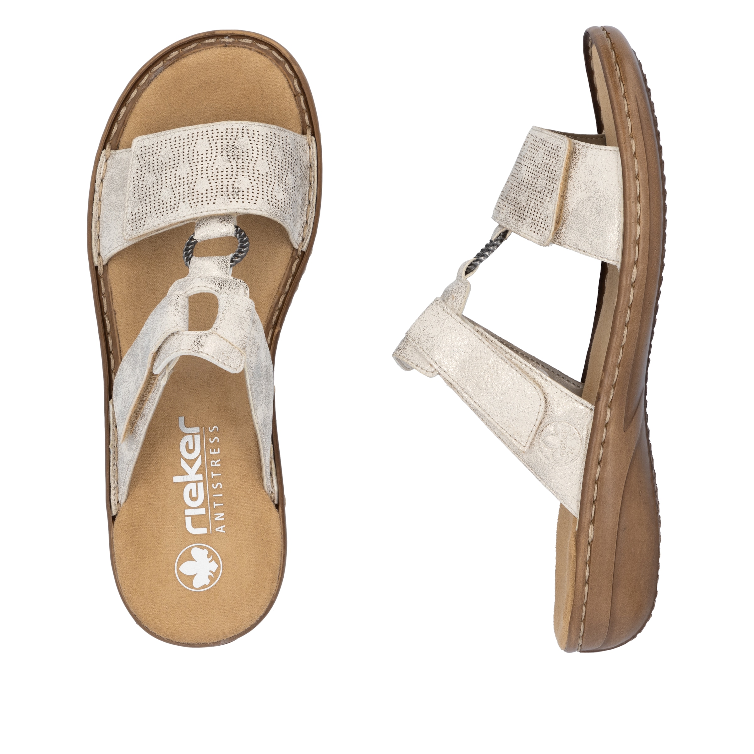 Rieker Pantolette, Sommerschuh, Strandschuh, Klettschuh mit Perforation