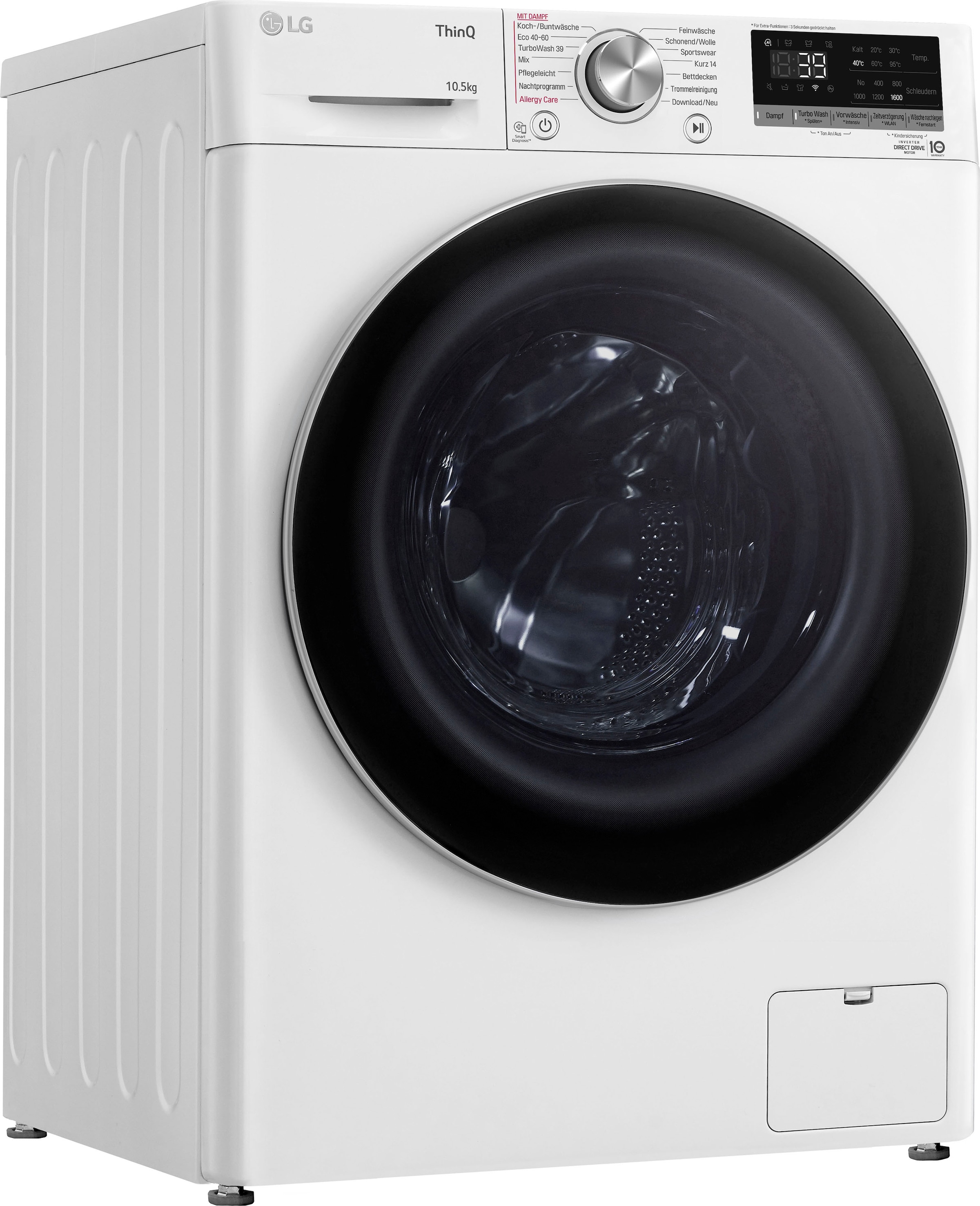LG Waschmaschine »F6WV710P1« 10, 5 kg 1600 U/min TurboWash - Waschen in nur 39 Minuten weiß Steam: Tiefenreinigung mit Dampf mit speziellem...