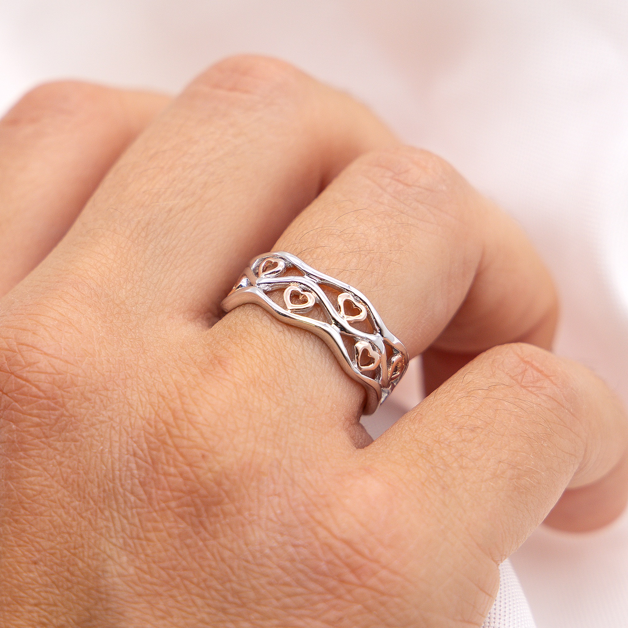 Zeeme Fingerring »Silber 925 zweifarbig mit Herz-Motiven«