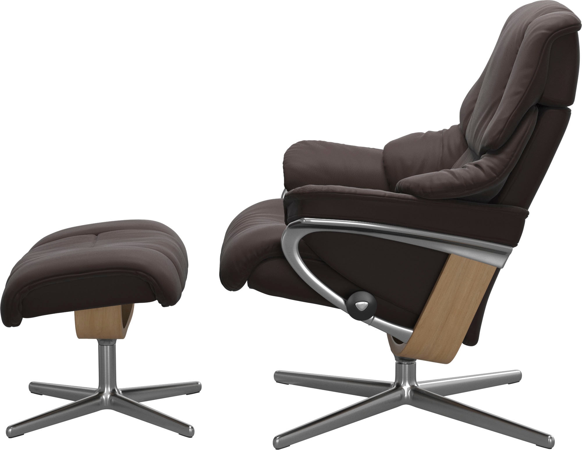 Stressless® Relaxsessel »Reno«, (Set, Relaxsessel mit Hocker), mit Hocker, mit Cross Base, Größe S, M & L, Holzakzent Eiche