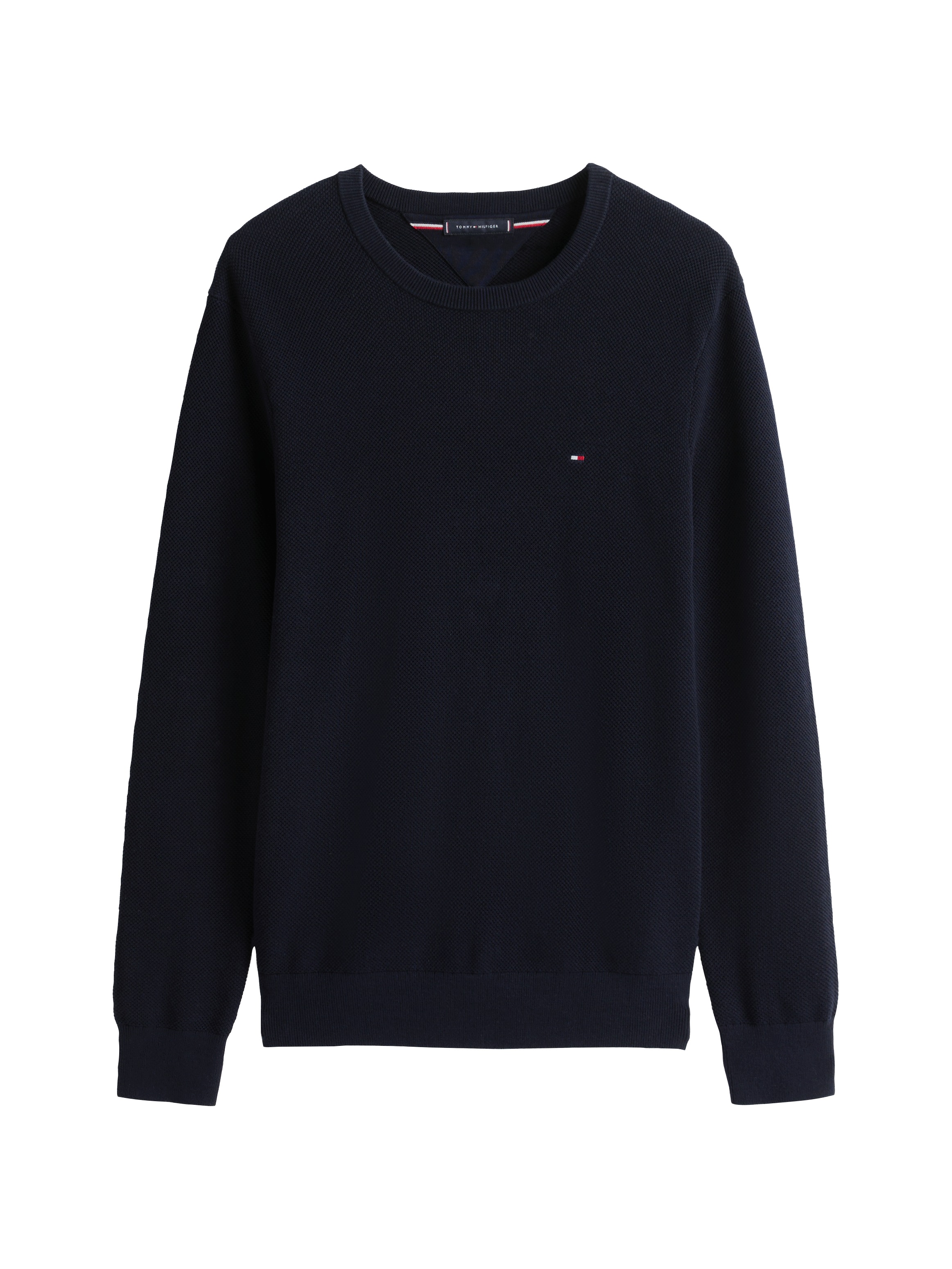 Tommy Hilfiger Rundhalspullover »ESSENTIAL STRUCTURE CREW NECK mit Struktur und Label«, unifarben, casual, regular fit, Baumwolle, Rundhals