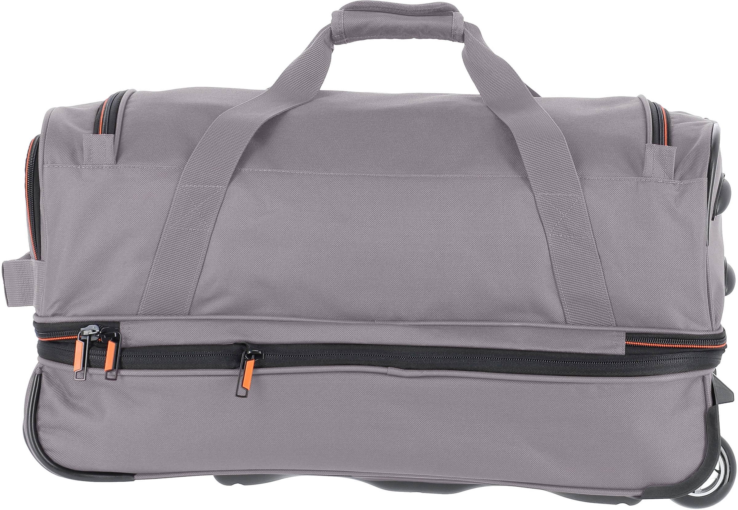 travelite Reisetasche »Basics, 55 cm, grau/orange«, Duffle Bag Sporttasche mit Trolleyfunktion und Volumenerweiterung