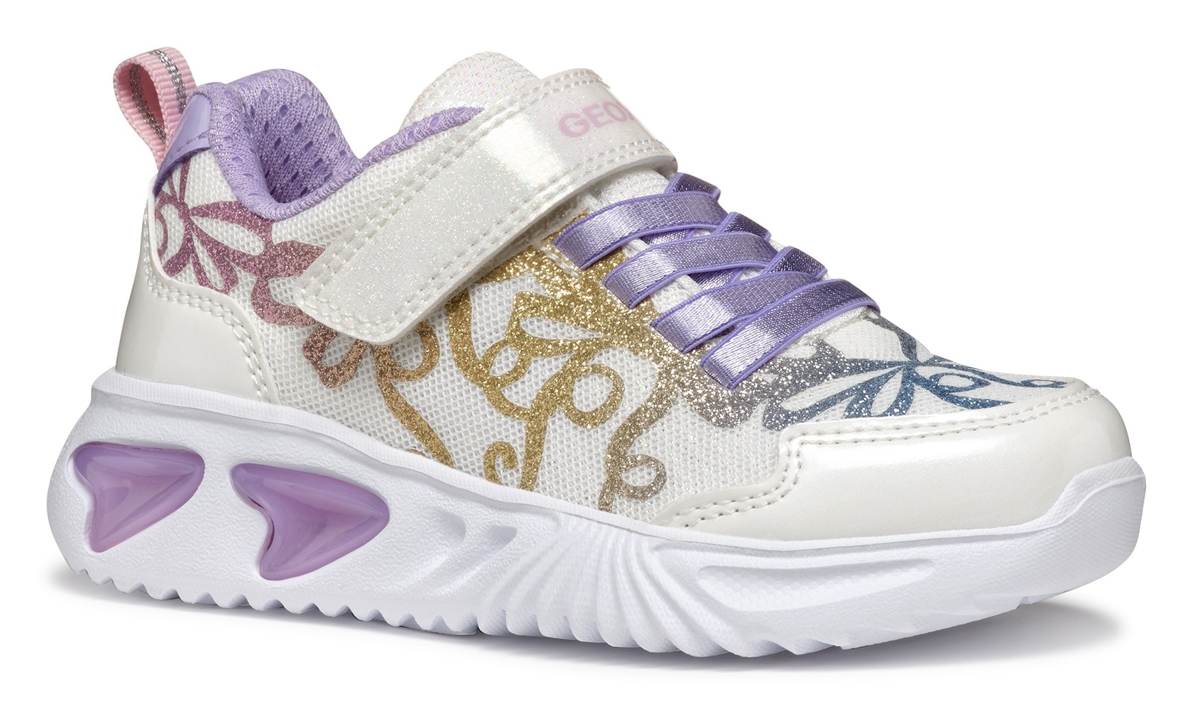 Geox Sneaker »J ASSISTER GIRL Blinkschuh«, Klettschuh mit bunt glitzerndem Schleifchen Muster und Blinkfunktion