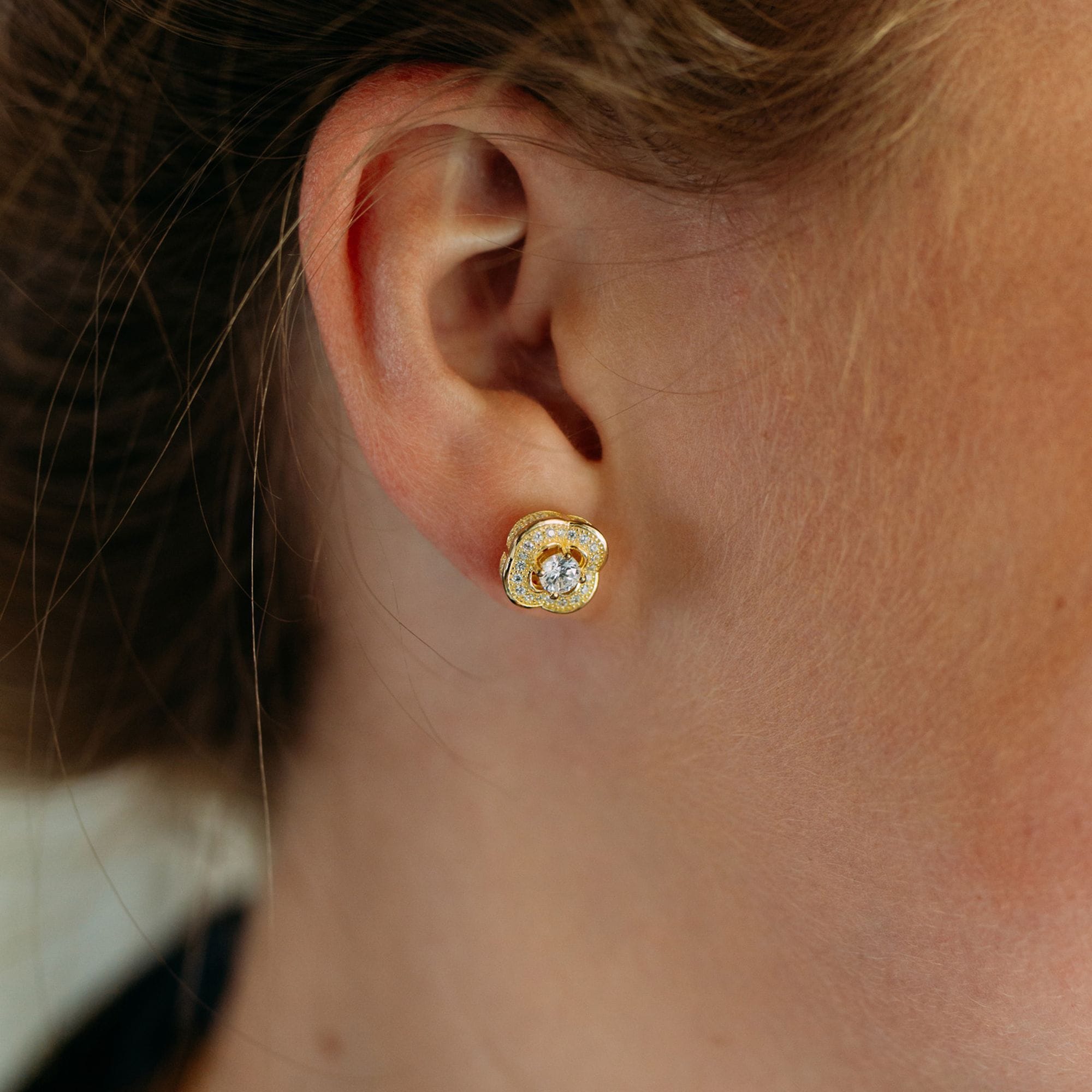 Julie Julsen Paar Ohrstecker »925 Silber vergoldet Blüte Zirkonia weiß«