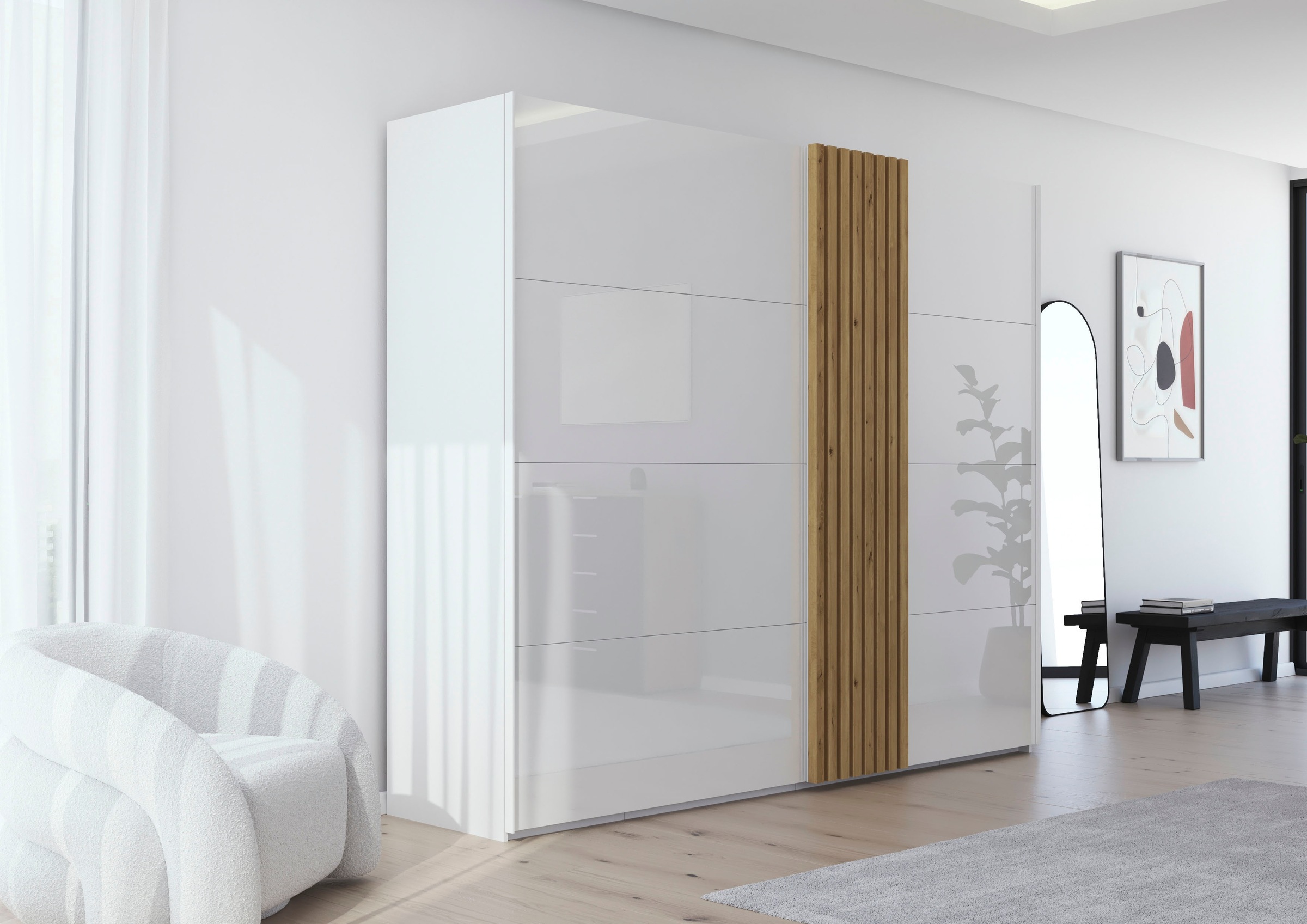 rauch Schwebetürenschrank »Kleiderschrank Schrank Garderobe Wäscheschrank TEGIO« mit hochwertigen Holzdekoraufleistung und Glasfront MADE IN GERMANY