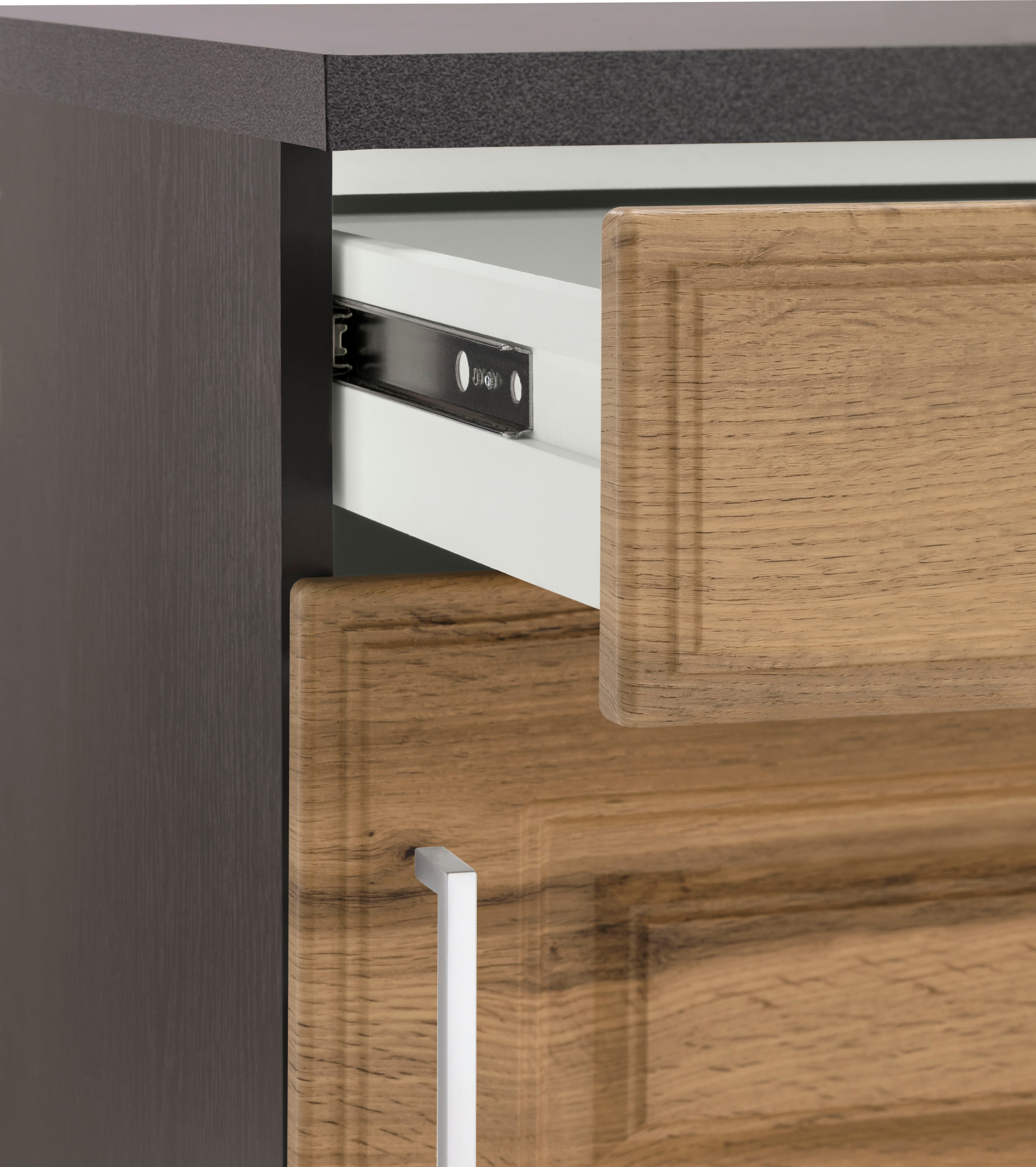HELD MÖBEL Küchenzeile »Stockholm«, Breite 270 cm, mit hochwertigen MDF Fronten im Landhaus-Stil
