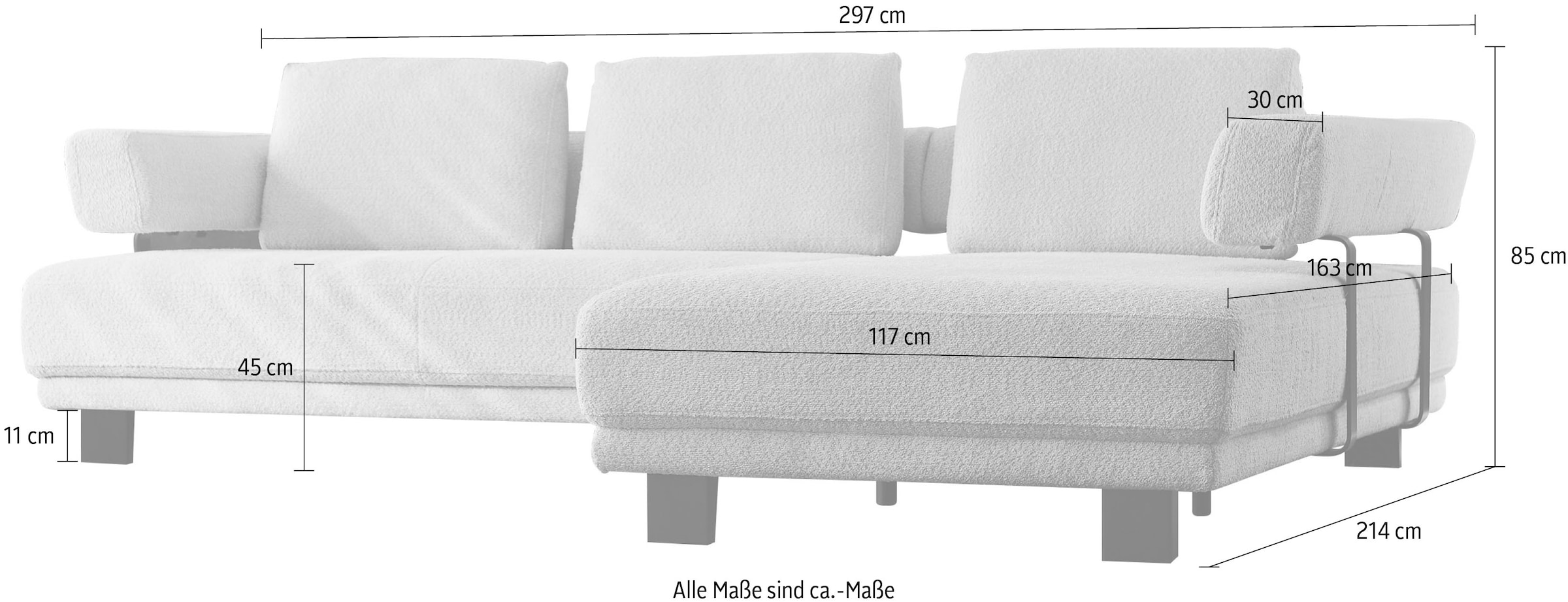 HUKLA Ecksofa »HU-HP18064 L-Form«, (Set), Optional mit motorischer Vorziehbank, stylische Reling