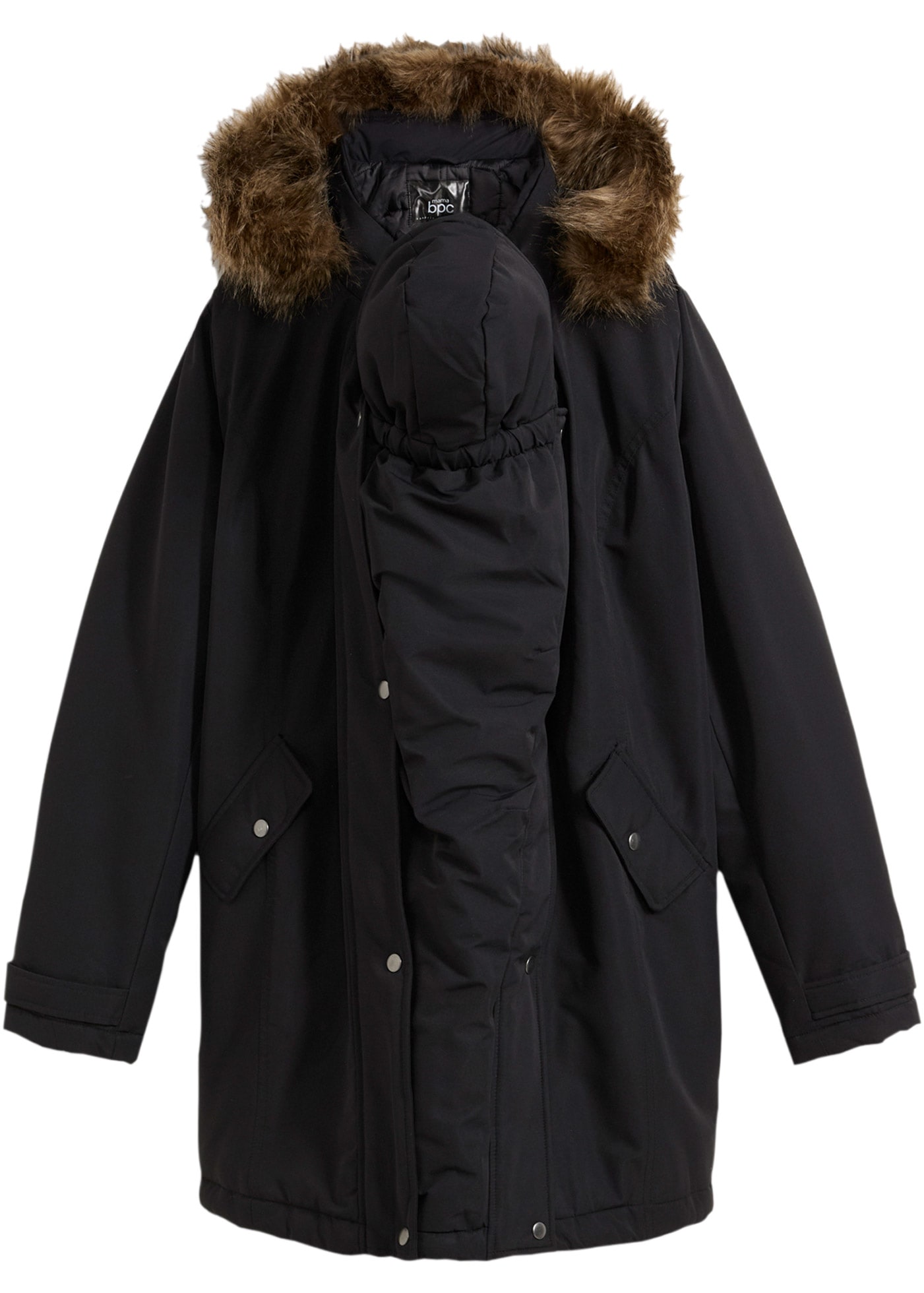 bonprix Umstandsjacke mit Kapuze mit elastischem Gummizug, seitlicher Erweiterung durch Reißverschlüsse