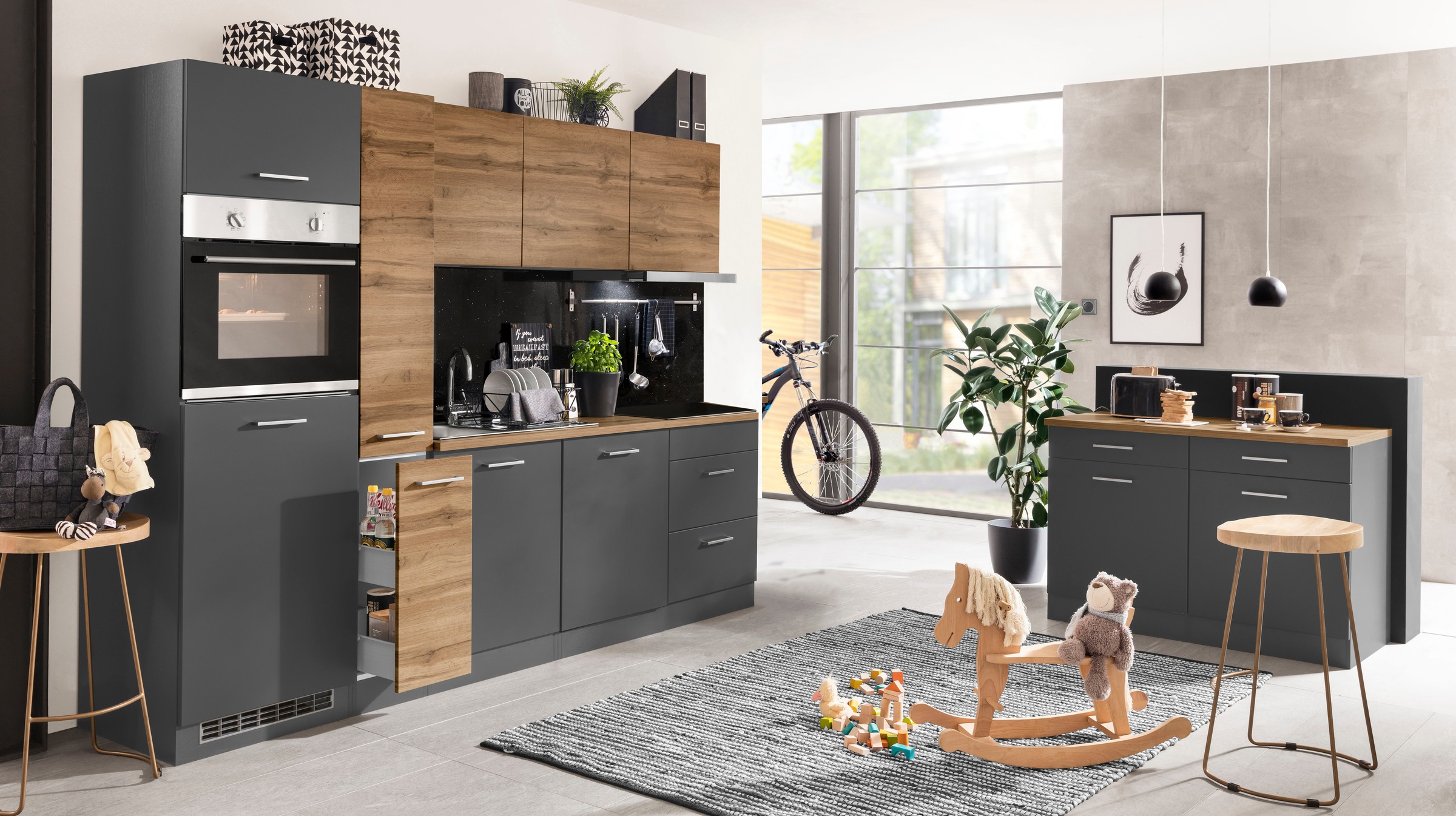 KOCHSTATION Küchenzeile »KS-Kehl«, mit E-Geräten, Breite 270 cm, inkl. Kühlschrank