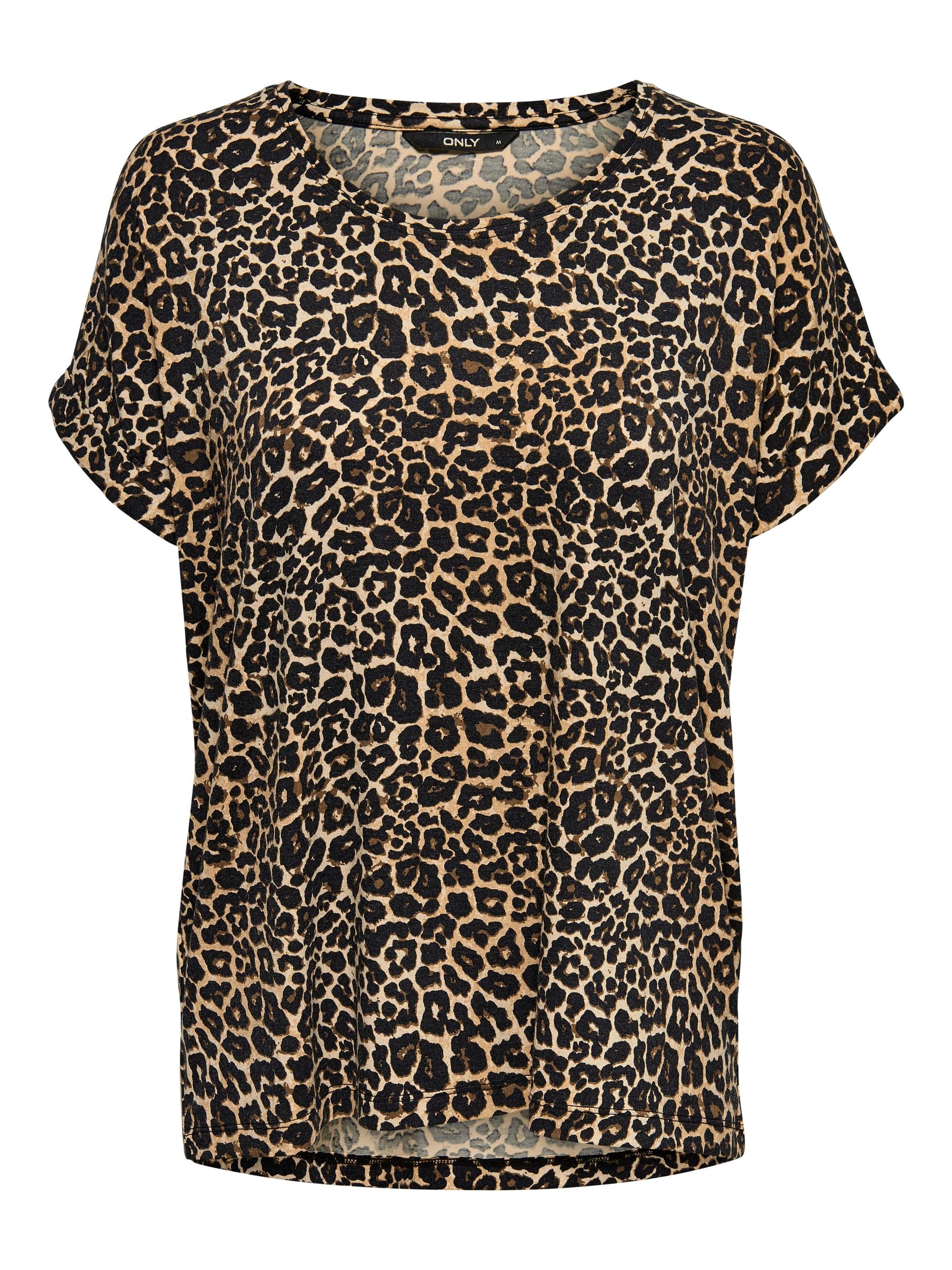 ONLY Kurzarmshirt »ONLMOSTER – Shirt mit Animal-Print und lockerem Schnitt« animal-print, modisch, loose fit, Viskosemischung, Rundhals