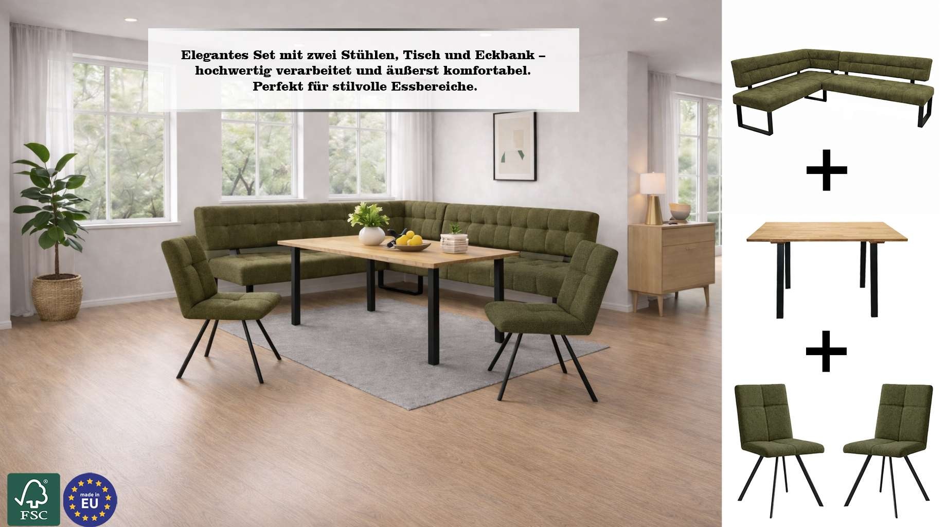 Home affaire Esszimmerstuhl »Mia Essstuhl, Wohnstuhl, Polsterstuhl, 4-Fußstuhl« (Set) 2 Stk.mit schwarz pulverbeschichteten Metallbeinen, gepolstert, modern