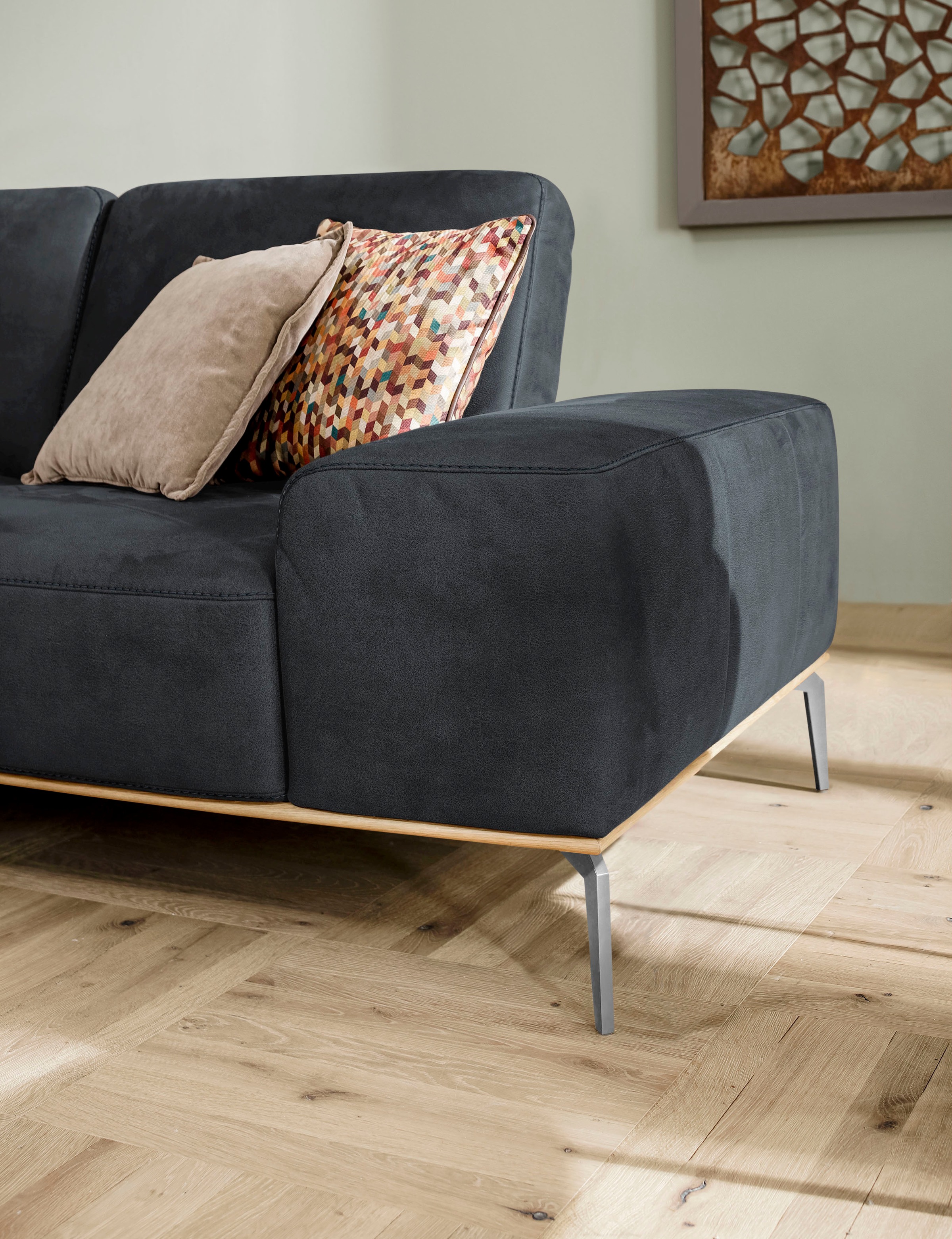 W.SCHILLIG Ecksofa »run, Designsofa mit tollem Sitzkomfort, L-Form«, mit elegantem Holzsockel, Füße in Chrom glänzend, Breite 279 cm