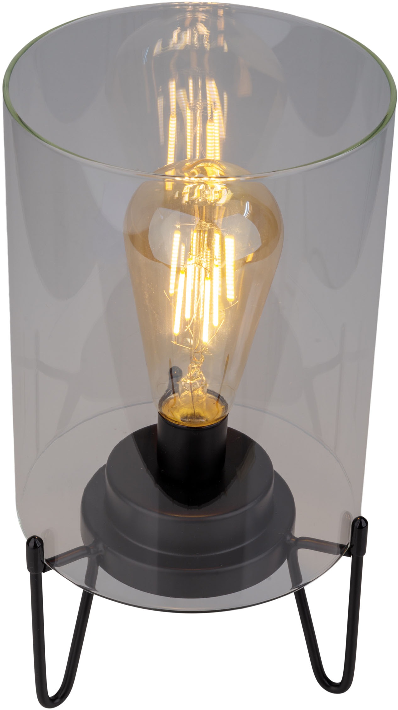 näve LED Außen-Tischleuchte »Lonna«, 1 flammig, Leuchtmittel LED-Modul | LED fest integriert, Glasschirm klar, batteriebetrieben, Timer, Gestell schwarz, H: 28,5cm