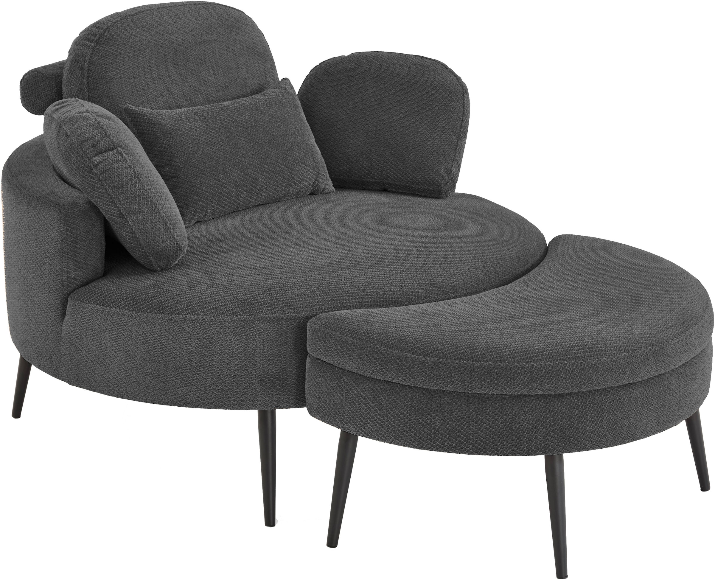 OTTO home Loveseat »Riko Sessel, B: 110 cm, Sitzhöhe: 44 cm« XXL- Sessel, mit Stauraumhocker, Rückenstütze & 4 Zierkissen