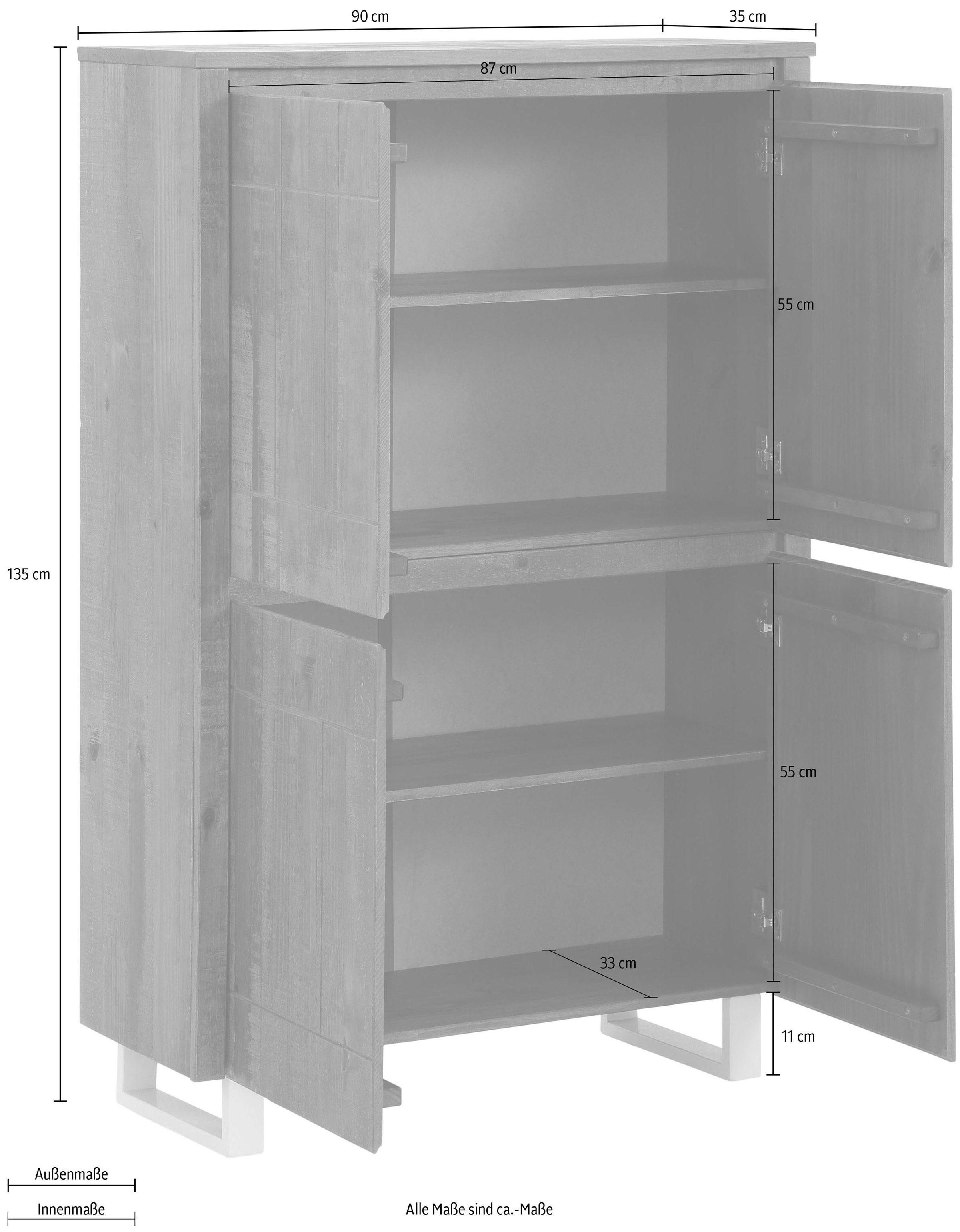 Home affaire Highboard »Lagos«, Stauraumschrank aus massivem Kiefernholz, Breite 90 cm
