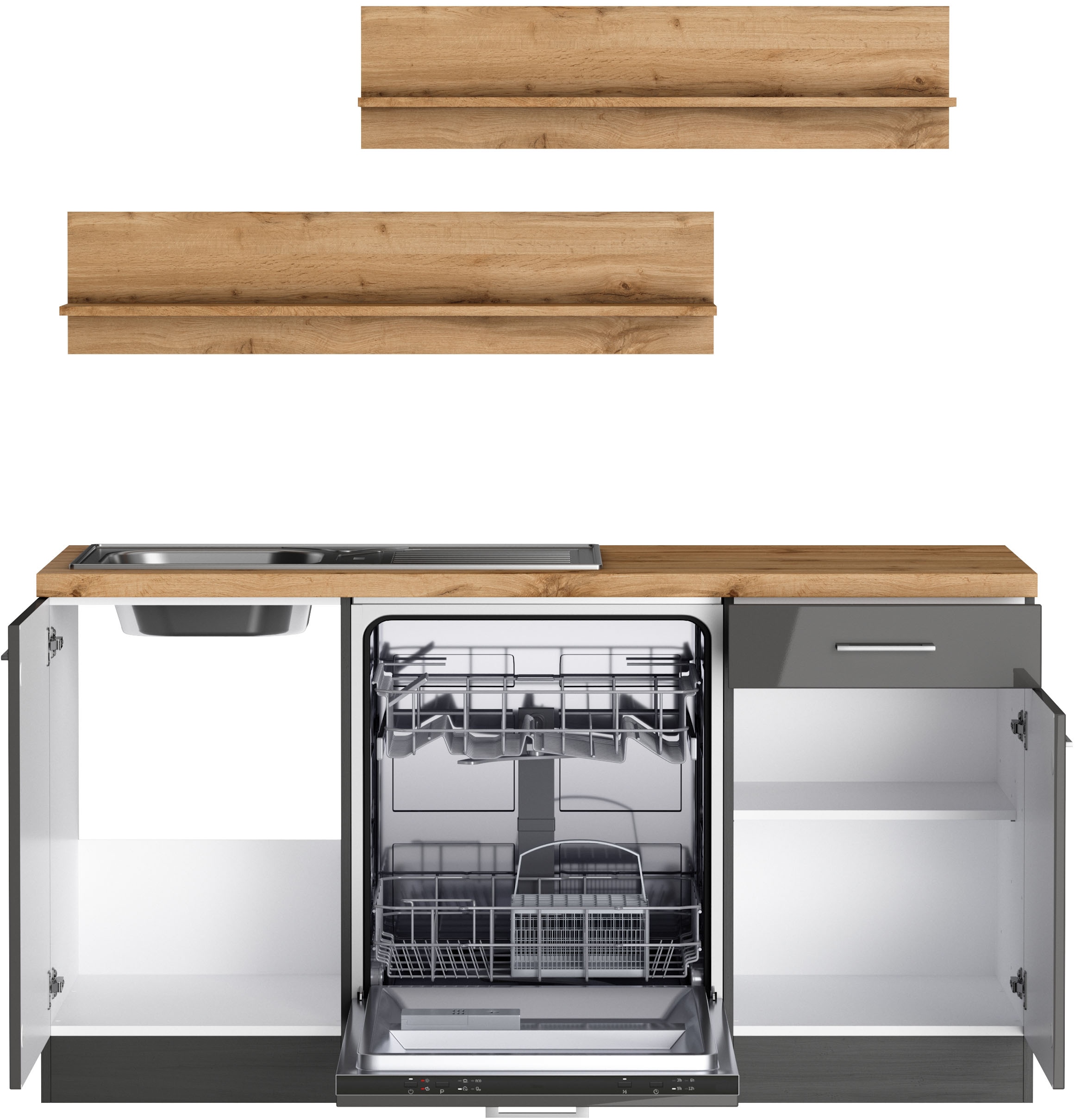 KOCHSTATION Winkelküche »KS-Milan, optional mit Muldenlüfter«, Stellbr.360/220 cm, wahlweise mit E-Geräten, Kochfeld mit Dunstabzug