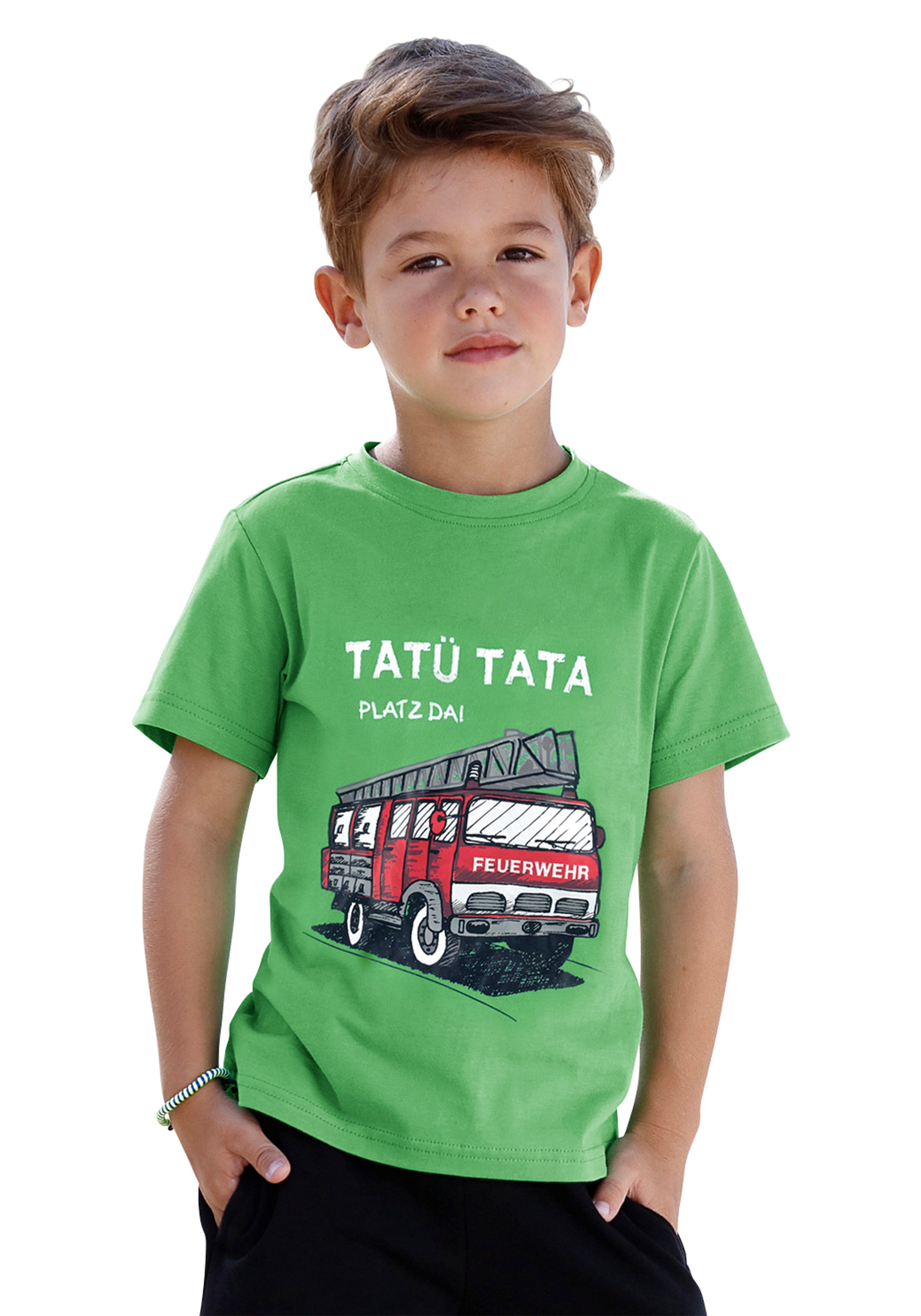 KIDSWORLD T-Shirt »Feuerwehr-Druck: PLATZ DA«, Kurzarm, basic geschnitten, mit coolen Statements