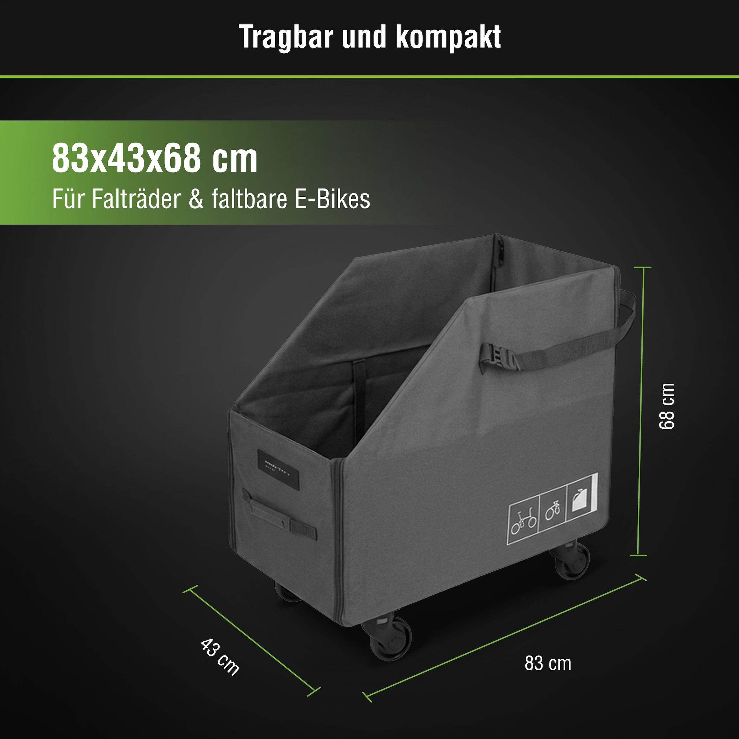 SachsenRad Aufbewahrungstasche »Faltrad-Transportbox für SachsenRAD F2, F3, F11, F12« gefaltet 84 x 44 x 8 cm, mit Regenschutz, abnehmbares 4-Rollen-System