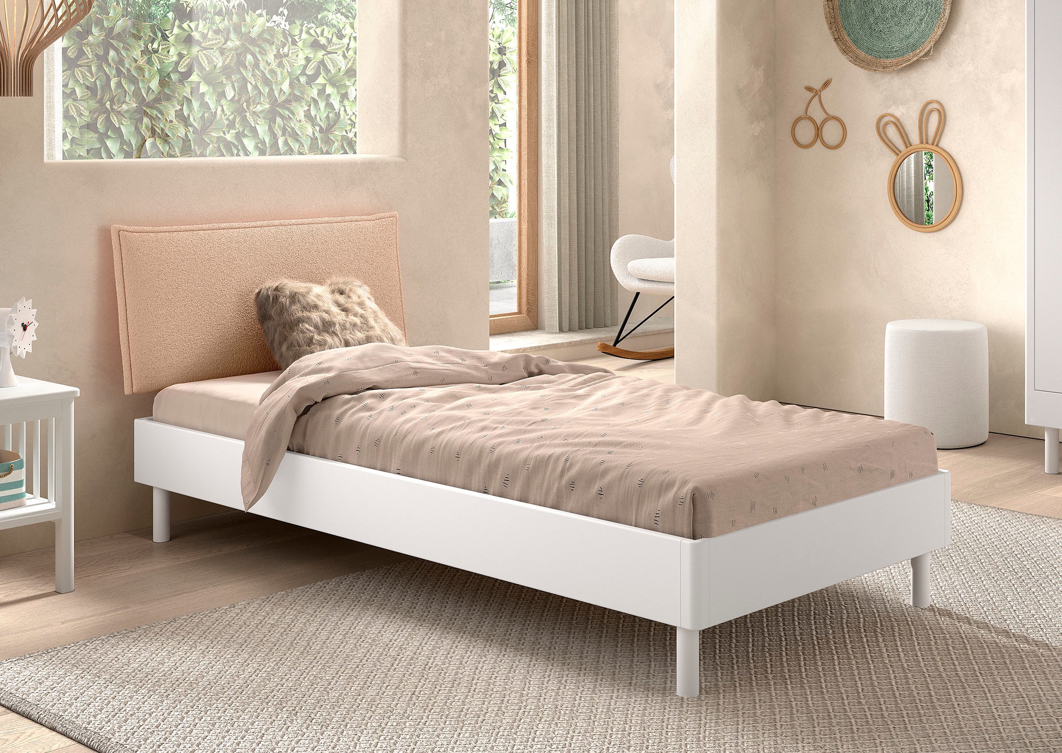 Home affaire Einzelbett »Forrest, mit oder ohne Polsterkopfteil, in modernem Design«, (Liegefläche 90x200 cm inkl. Massivholz Rolllattenrost), wahlweise in Buche oder Eiche massiv, stabil und hochwertig gebaut