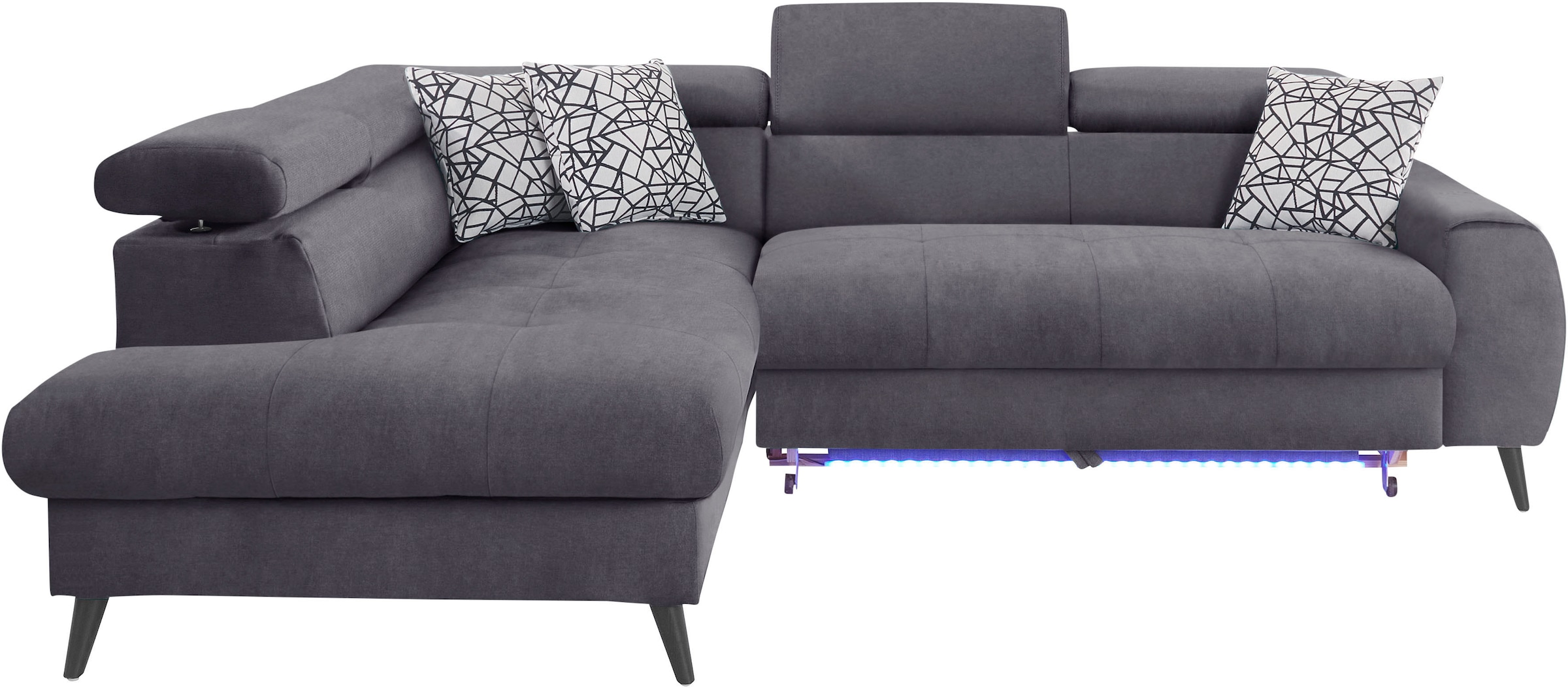 COTTA Ecksofa »Mia L-Form mit 3 Zierkissen«, wahlweise mit Bettfunktion, Bettkasten, Beleuchtung & Wireless-Charger