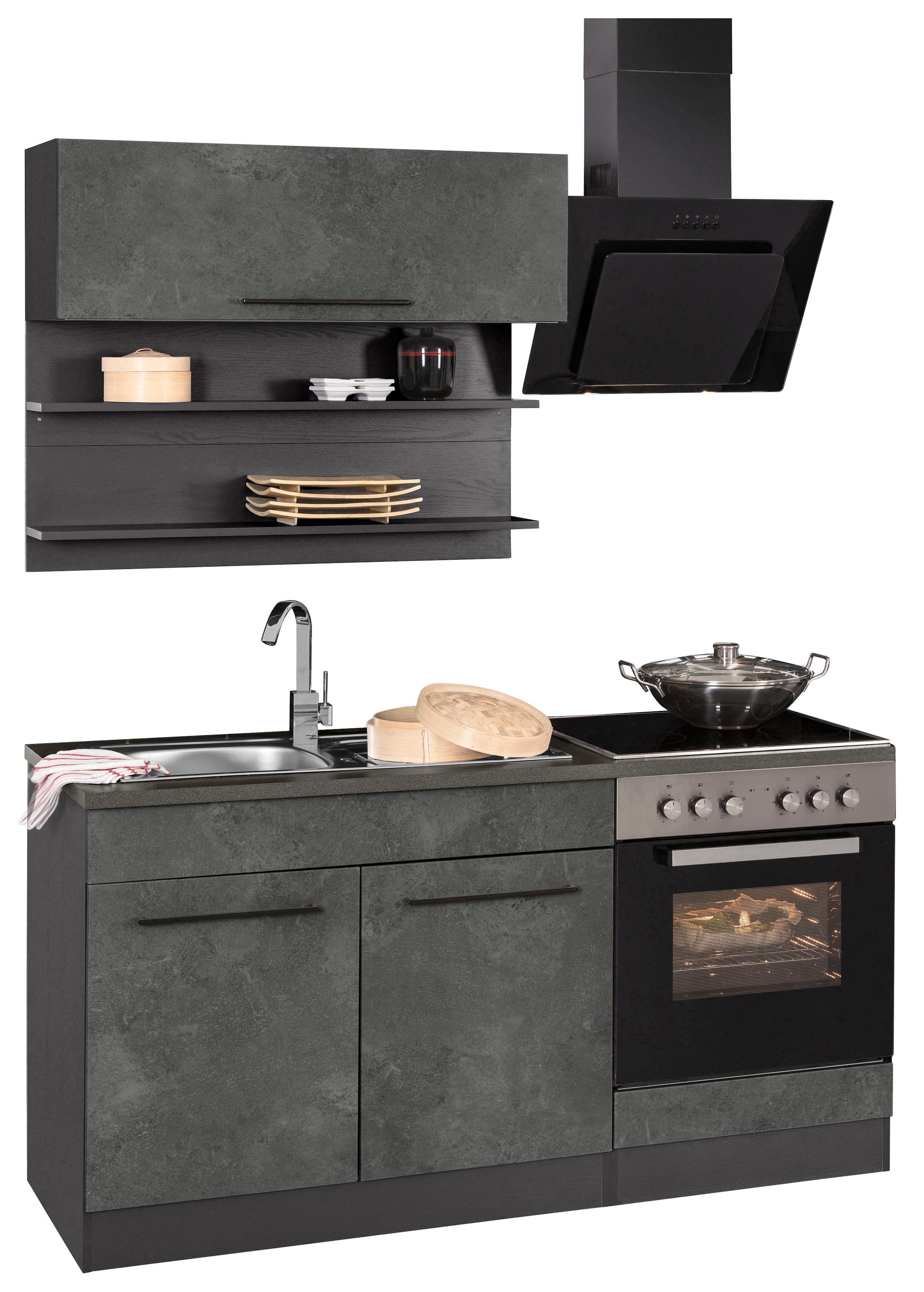 HELD MÖBEL Küchenzeile »Tulsa«, Fronten Breite Metallgriffe, hochwertige schwarze MDF cm, 160 kaufen online