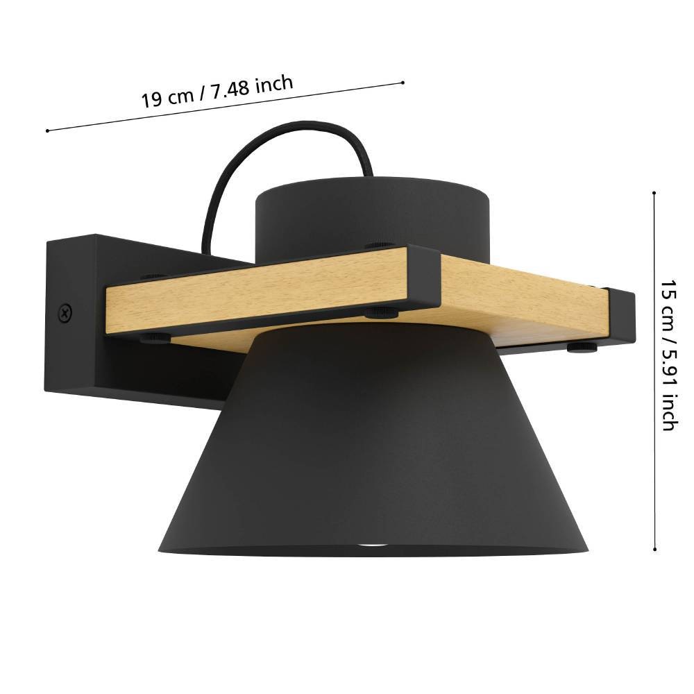 EGLO Wandleuchte »MACCLES«, 1 flammig, Leuchtmittel E27 | ohne Leuchtmittel, Wandleuchte, Flurlampe, schwarz, Metall und Holz, Lampe Wand und Decke