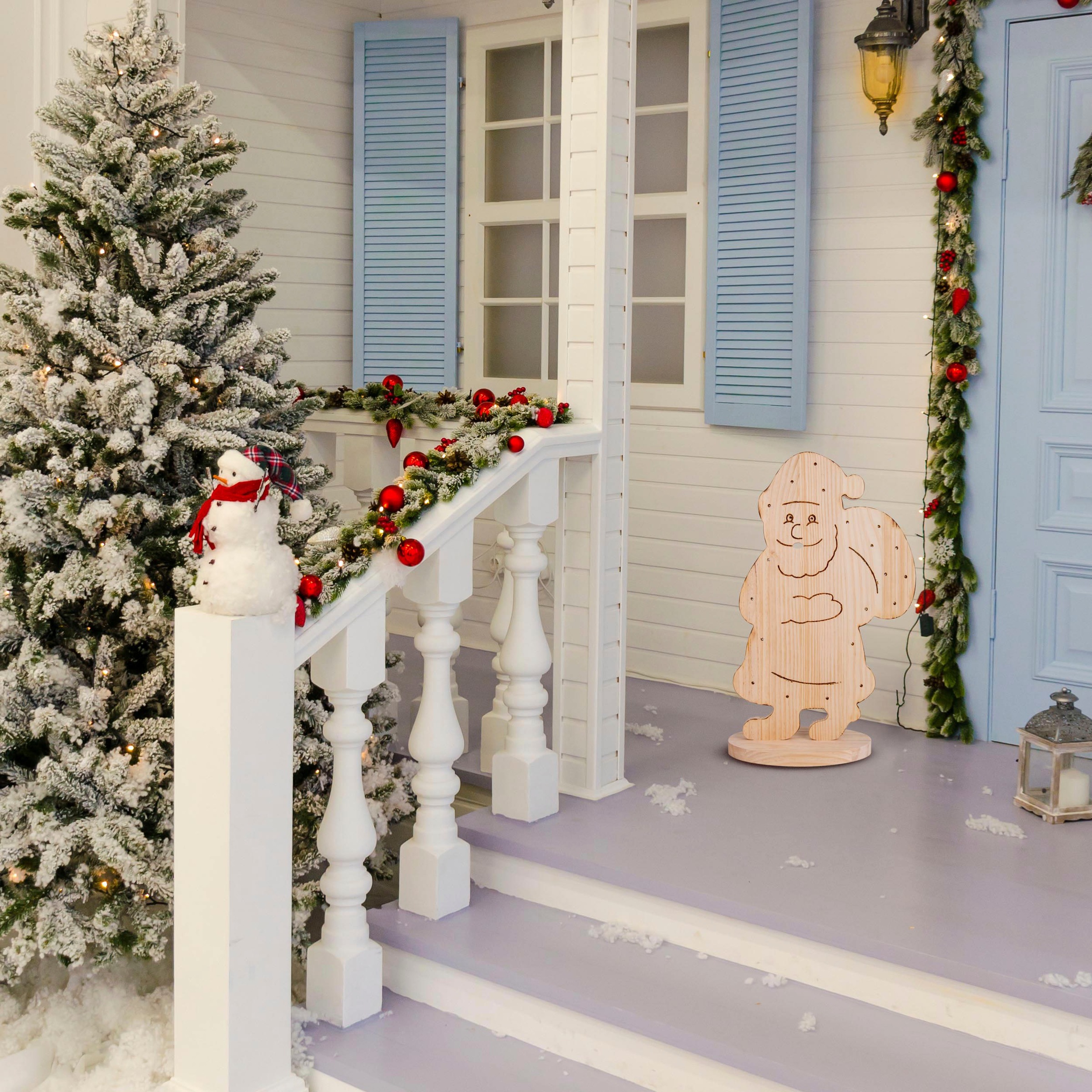 näve LED Dekoobjekt »Santa klein, Weihnachtsdeko aus Holz«, Leuchtmittel LED-Board | LED fest integriert, Holz-Stehleuchte, Höhe ca. 49 cm, Batteriebetrieben