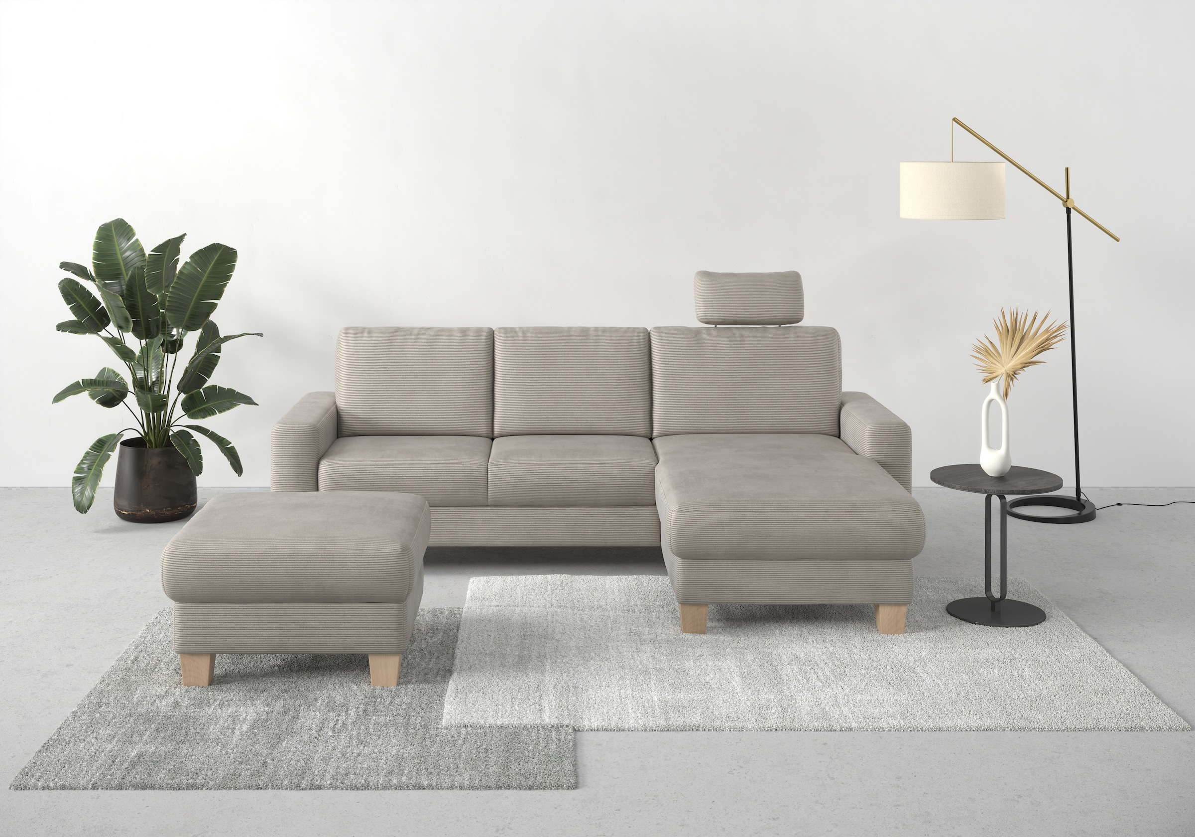 Home affaire Ecksofa »Summer L-Form«, mit Recamiere, mit oder ohne Bettfunktion und Bettkasten, Cord-Bezug