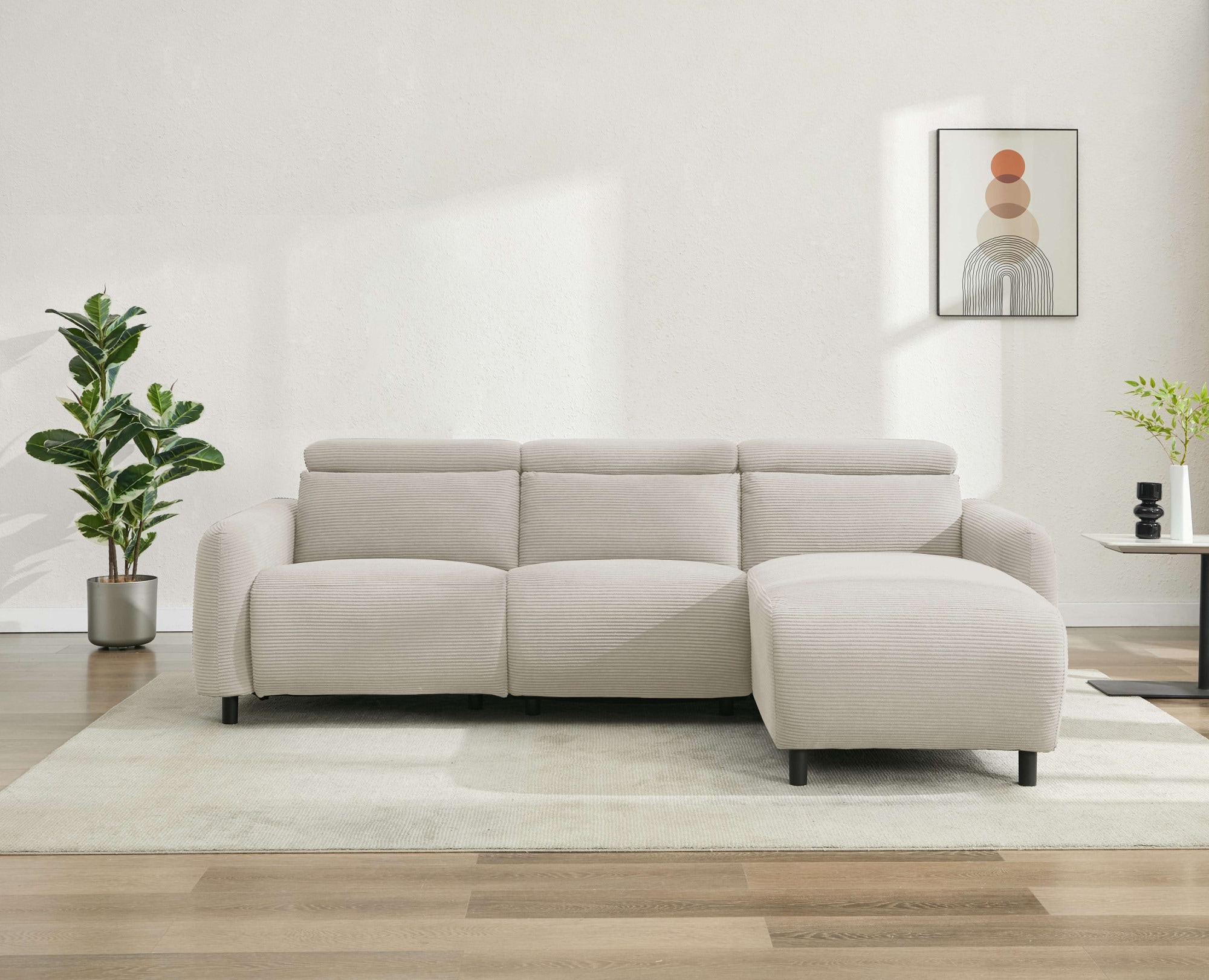 Home affaire Ecksofa »SKAANE in Cord, L-Form, 274 cm, manuelle u. elektrische Funktion,«, rundes Design, Kopfteilverstellung, Federkernpolsterung