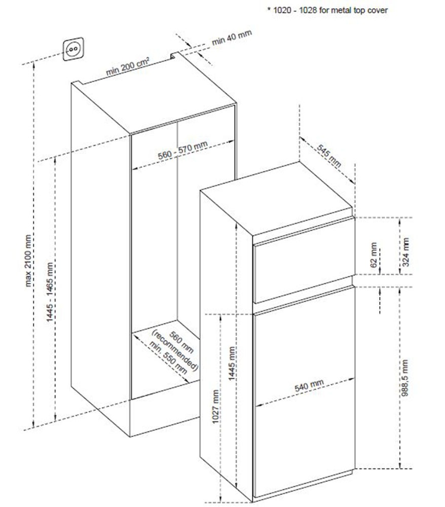 3. Bild von Sharp Einbaukühlgefrierkombination »SJ-TE210T0XD-EU«, SJ-TE210T0XD-EU, 144,5 cm hoch, 54 cm breit, (145er Nische), Festtür