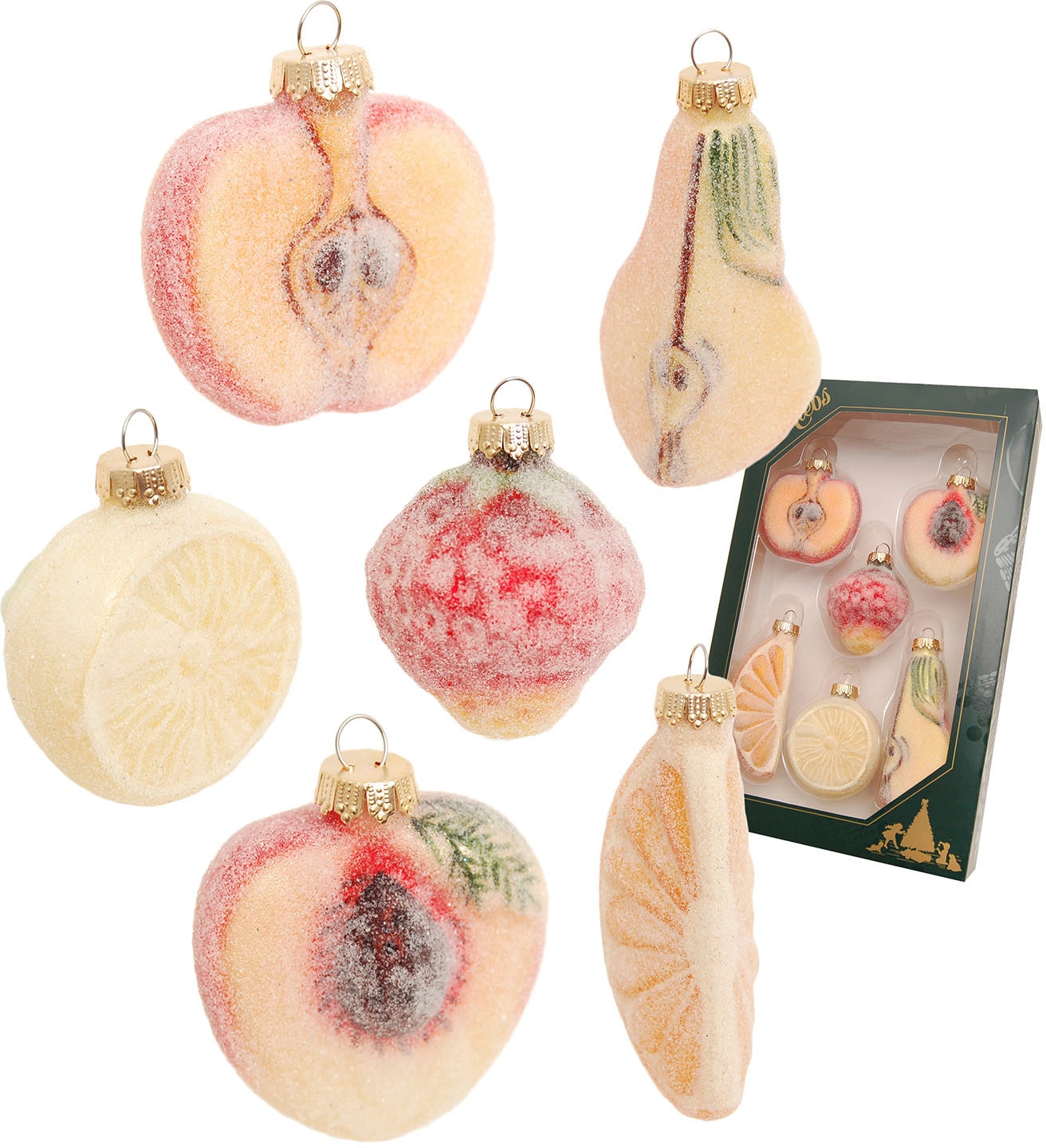 Krebs Glas Lauscha Christbaumschmuck »Glassortiment "Gezuckerte Früchte", 6 cm bis 8 cm«, (Set, 6 tlg.), Weihnachtsdeko, Weihnachtsbaumkugel, Christbaumkugeln aus Glas