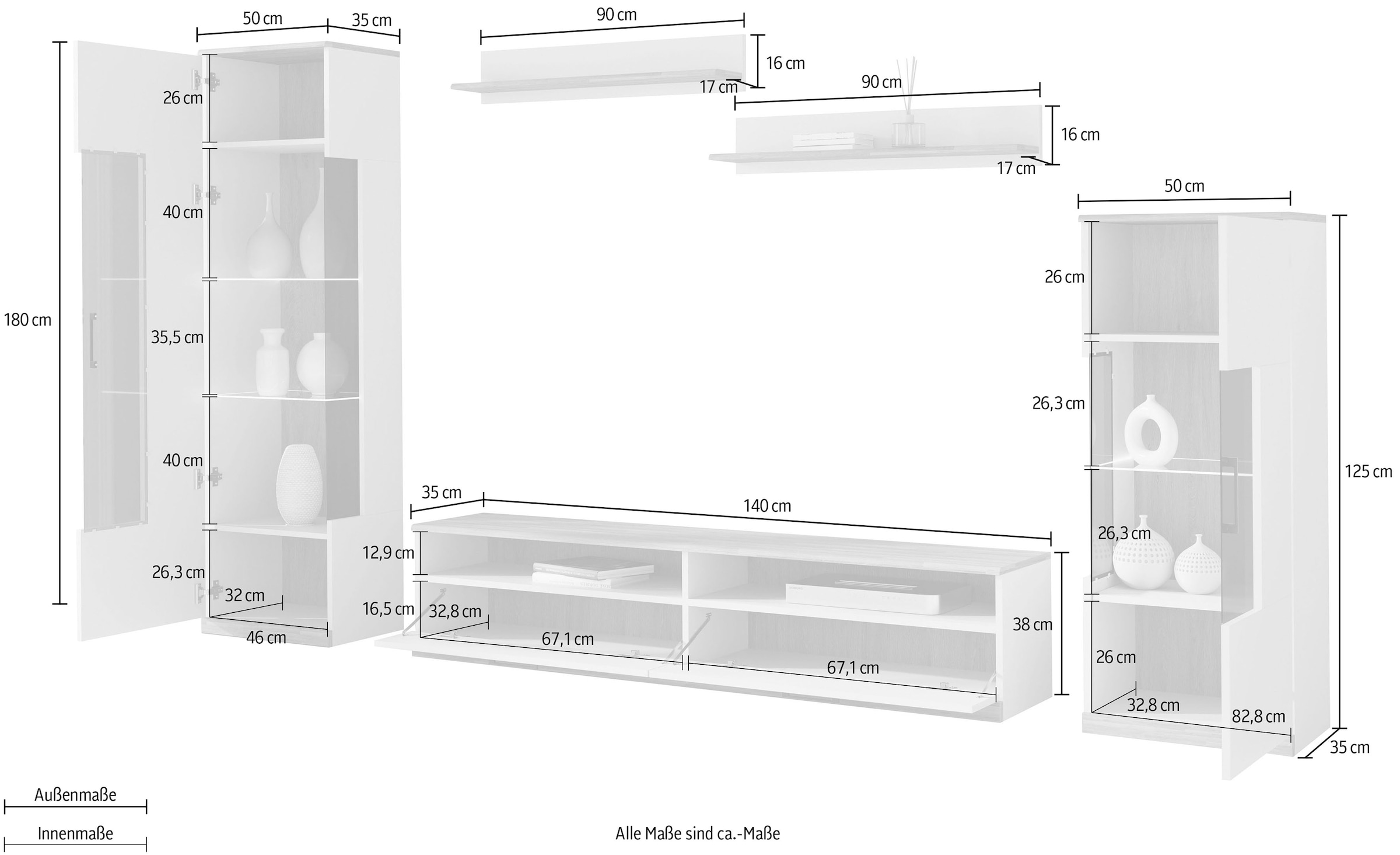 Home affaire Wohnwand »Ribe Wohnwand Set-5 St.« Set, 5 Stk. tlg.