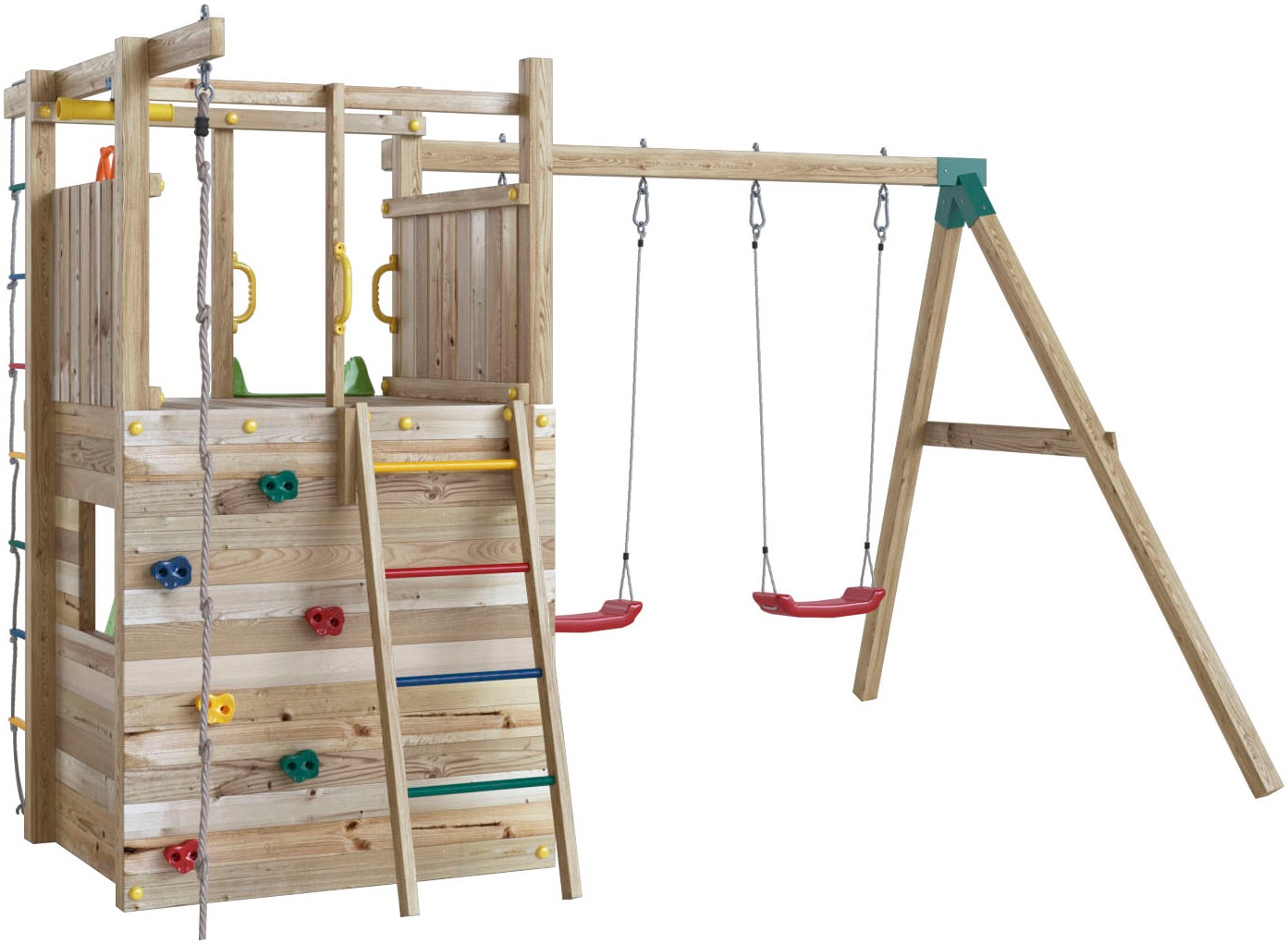 FUNGOO Spielturm »HOUSER, mit Rutsche, Schaukeln, Piratenrad und Haus mit Fenster«, Made in Europe