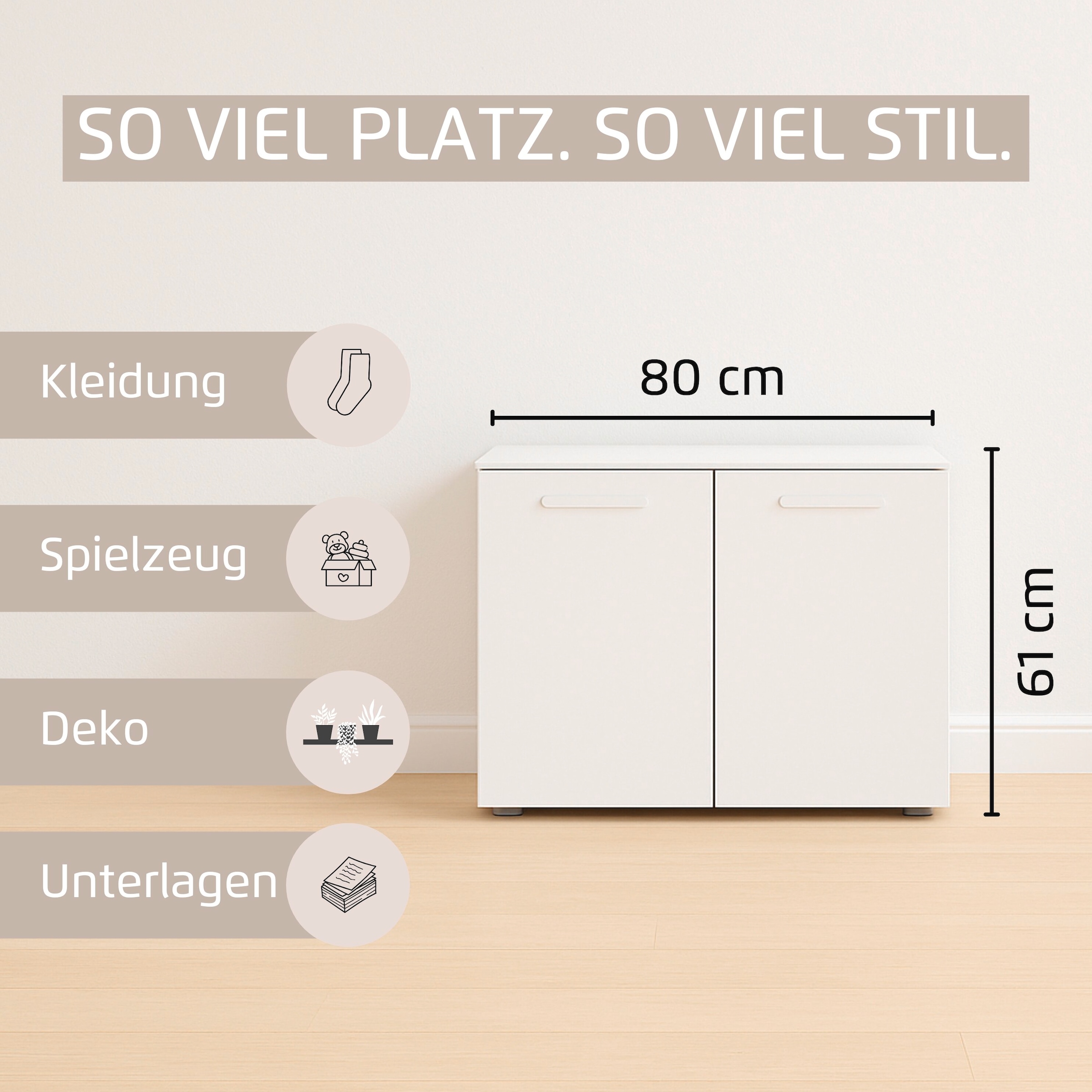 rauch Sideboard »Türkommode Kommode Lowboard OTELI mit Dekor- und Hochglanzfront« Breite 80 cm inkl. Soft-Close-Funktion,  mit 2 Türen, Einlegeboden variabel einsetzbar MADE IN GERMANY